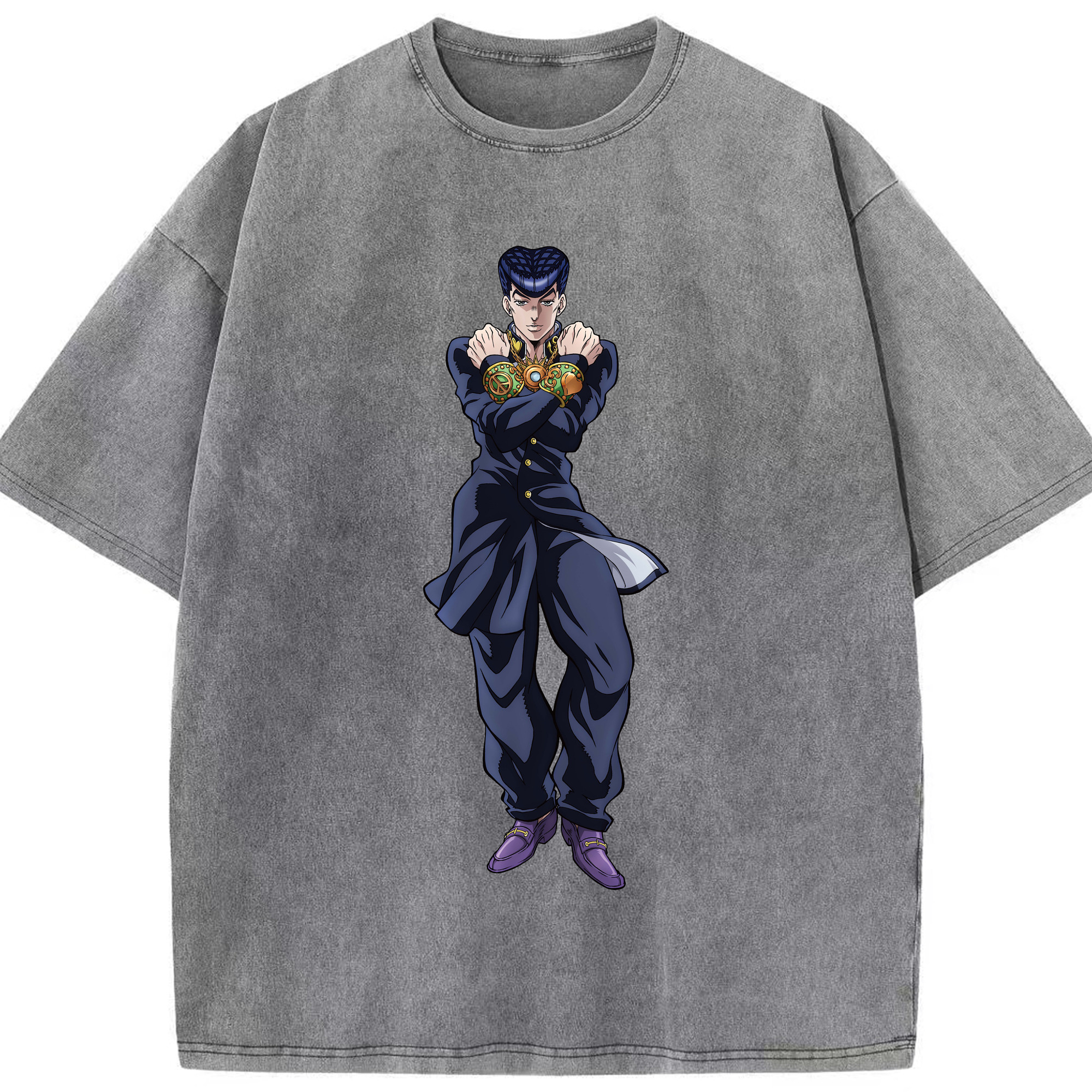 （画像用） ジョジョの奇妙な冒険 ひがしかた じょうすけ JoJo's Bizarre Adventure Higashikata Josuke 綿100% ヴィンテージ風 半袖Tシャツ（フロントプリント）