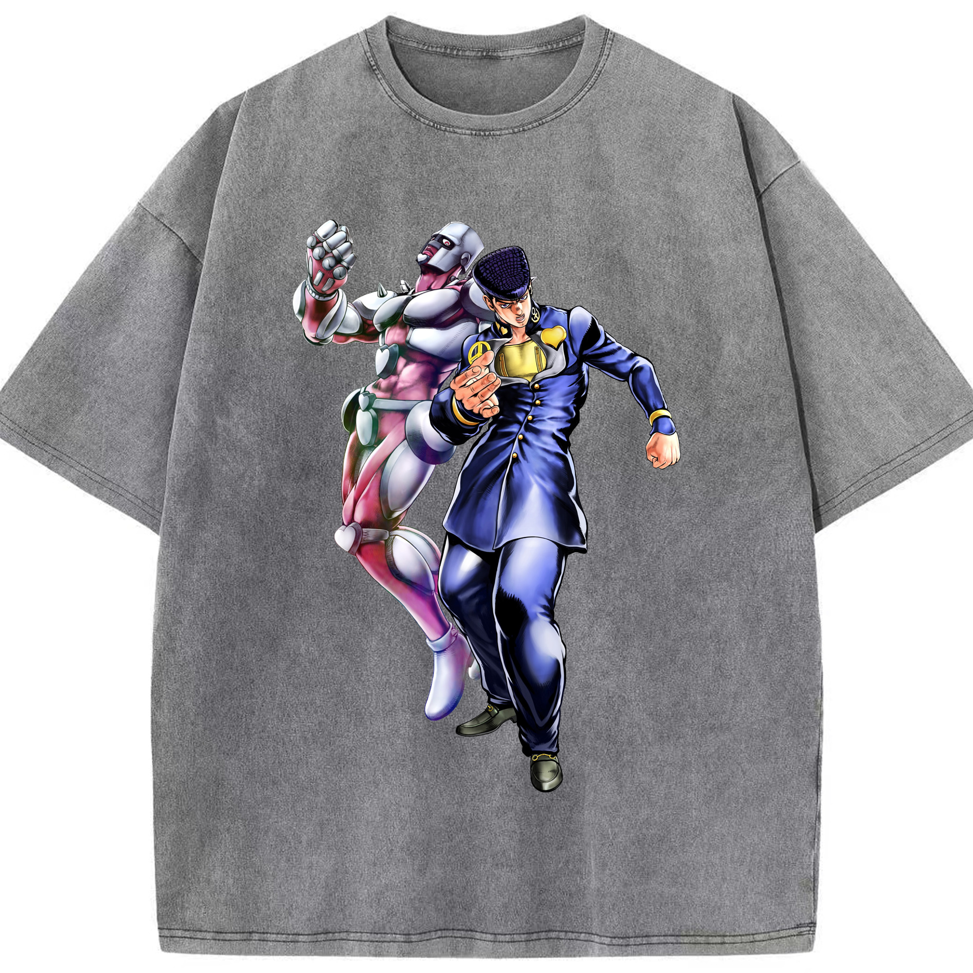 （画像用） ジョジョの奇妙な冒険 ひがしかた じょうすけ JoJo's Bizarre Adventure Higashikata Josuke 綿100% ヴィンテージ風 半袖Tシャツ（フロントプリント）