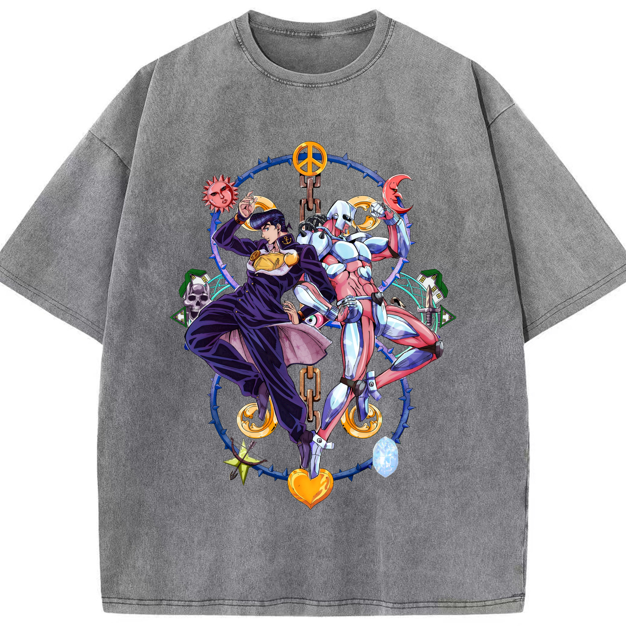 （画像用） ジョジョの奇妙な冒険 ひがしかた じょうすけ JoJo's Bizarre Adventure Higashikata Josuke 綿100% ヴィンテージ風 半袖Tシャツ（フロントプリント）