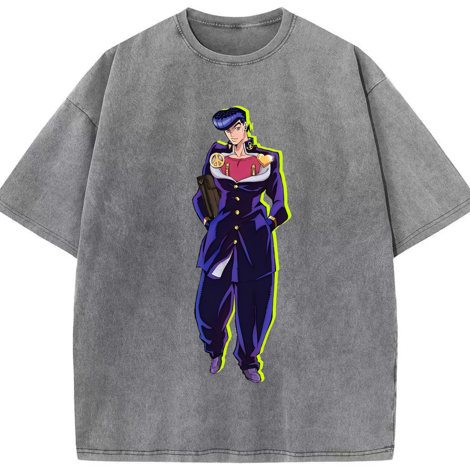 （画像用） ジョジョの奇妙な冒険 ひがしかた じょうすけ JoJo's Bizarre Adventure Higashikata Josuke 綿100% ヴィンテージ風 半袖Tシャツ（フロントプリント）