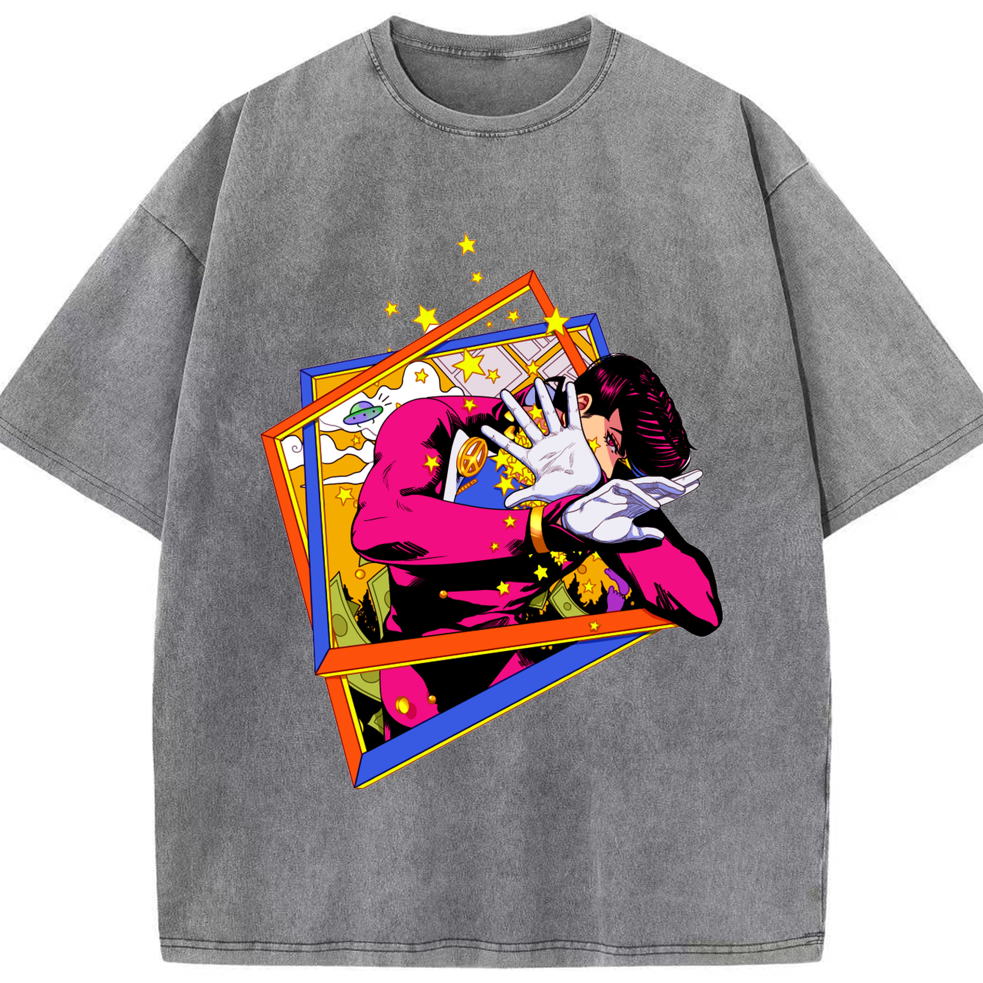 （画像用） ジョジョの奇妙な冒険 ひがしかた じょうすけ JoJo's Bizarre Adventure Higashikata Josuke 綿100% ヴィンテージ風 半袖Tシャツ（フロントプリント）