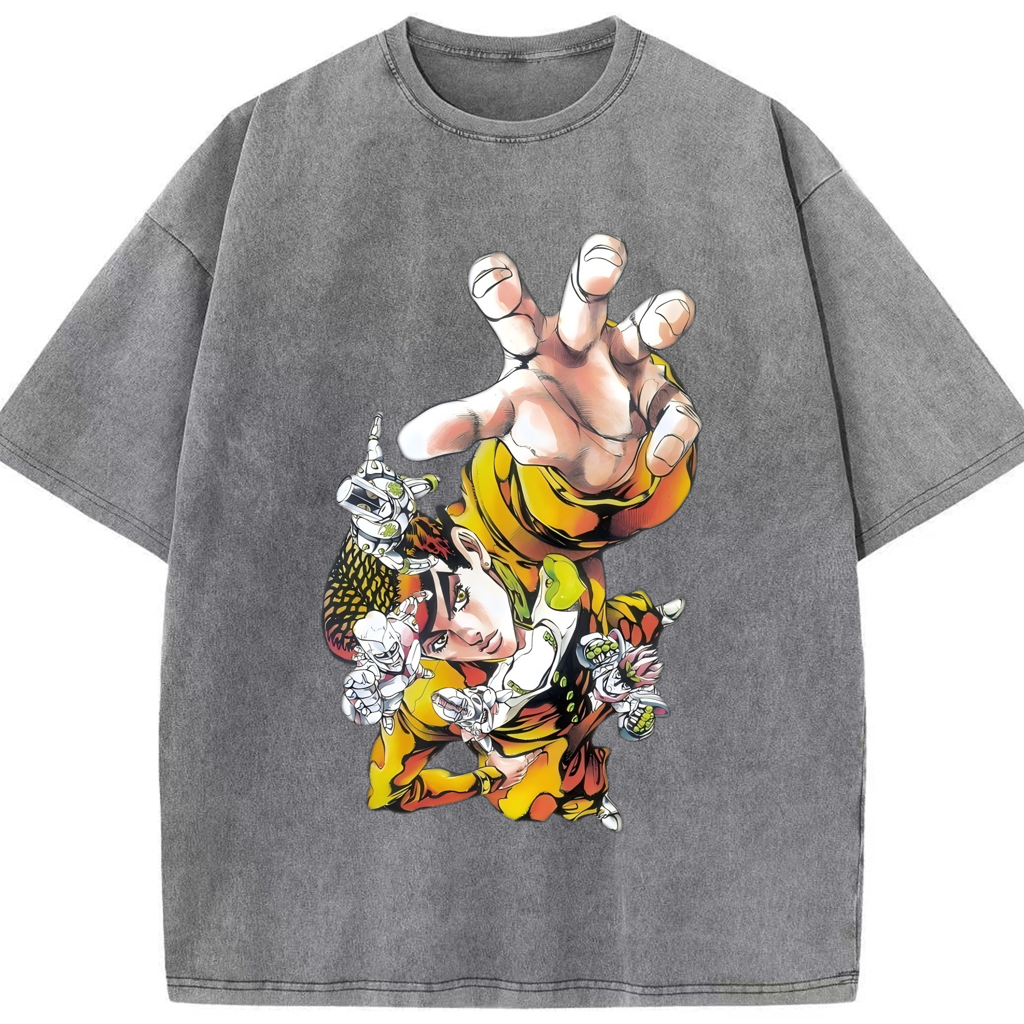 （画像用） ジョジョの奇妙な冒険 ひがしかた じょうすけ JoJo's Bizarre Adventure Higashikata Josuke 綿100% ヴィンテージ風 半袖Tシャツ（フロントプリント）