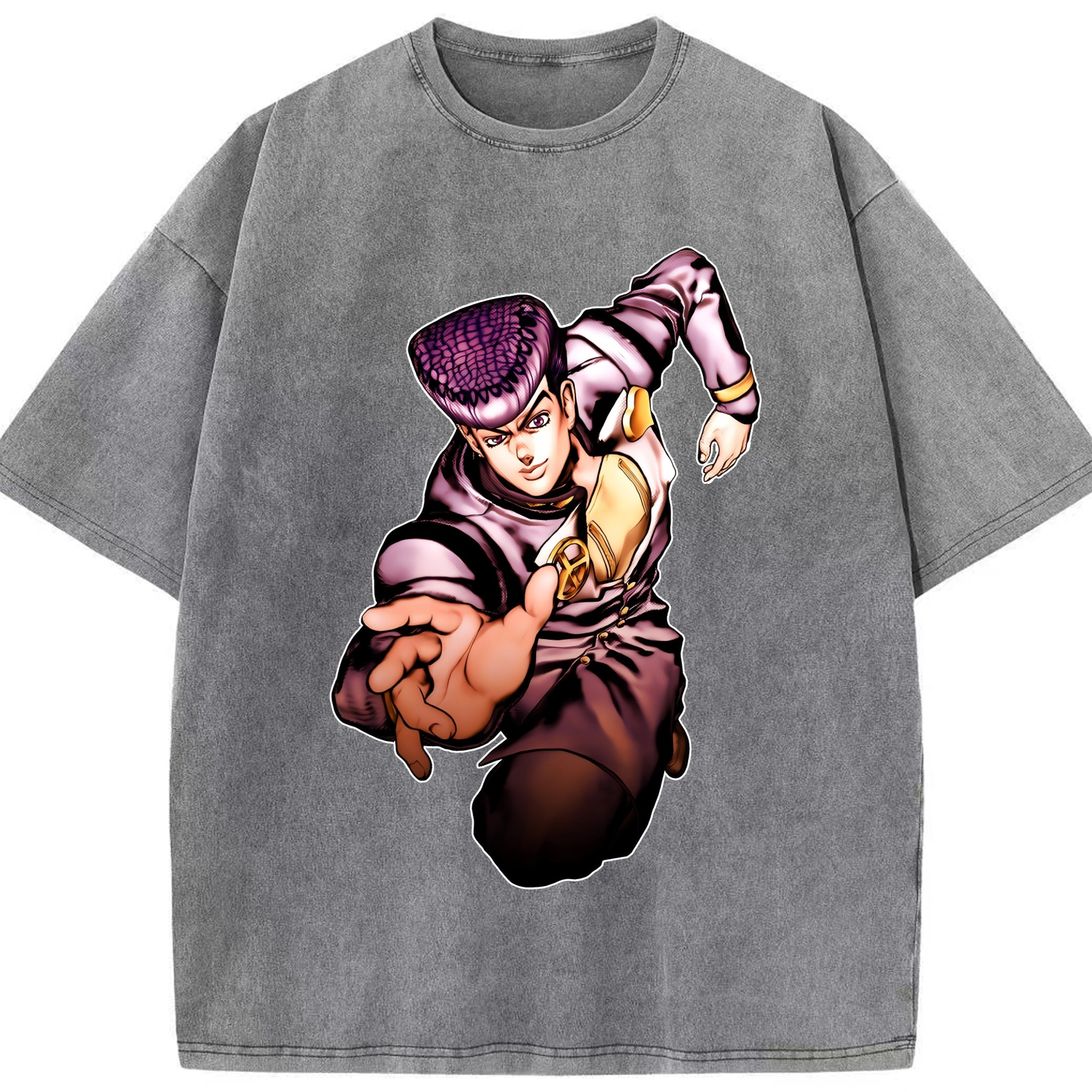 （画像用） ジョジョの奇妙な冒険 ひがしかた じょうすけ JoJo's Bizarre Adventure Higashikata Josuke 綿100% ヴィンテージ風 半袖Tシャツ（フロントプリント）