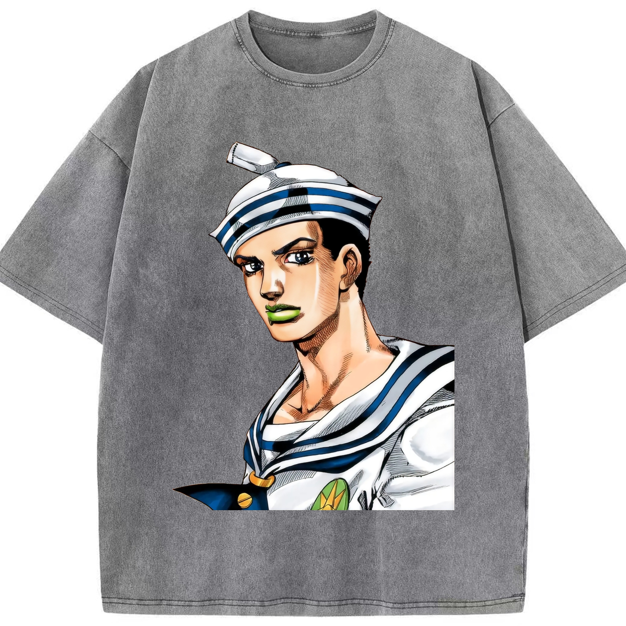 （画像用） ジョジョの奇妙な冒険 東方定助 JoJo's Bizarre Adventure Higashikata Josuke 綿100% ヴィンテージ風 半袖Tシャツ（フロントプリント）