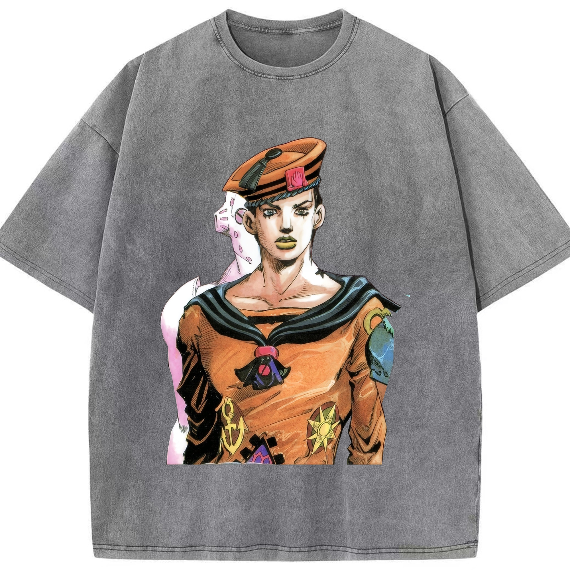 （画像用） ジョジョの奇妙な冒険 東方定助 JoJo's Bizarre Adventure Higashikata Josuke 綿100% ヴィンテージ風 半袖Tシャツ（フロントプリント）