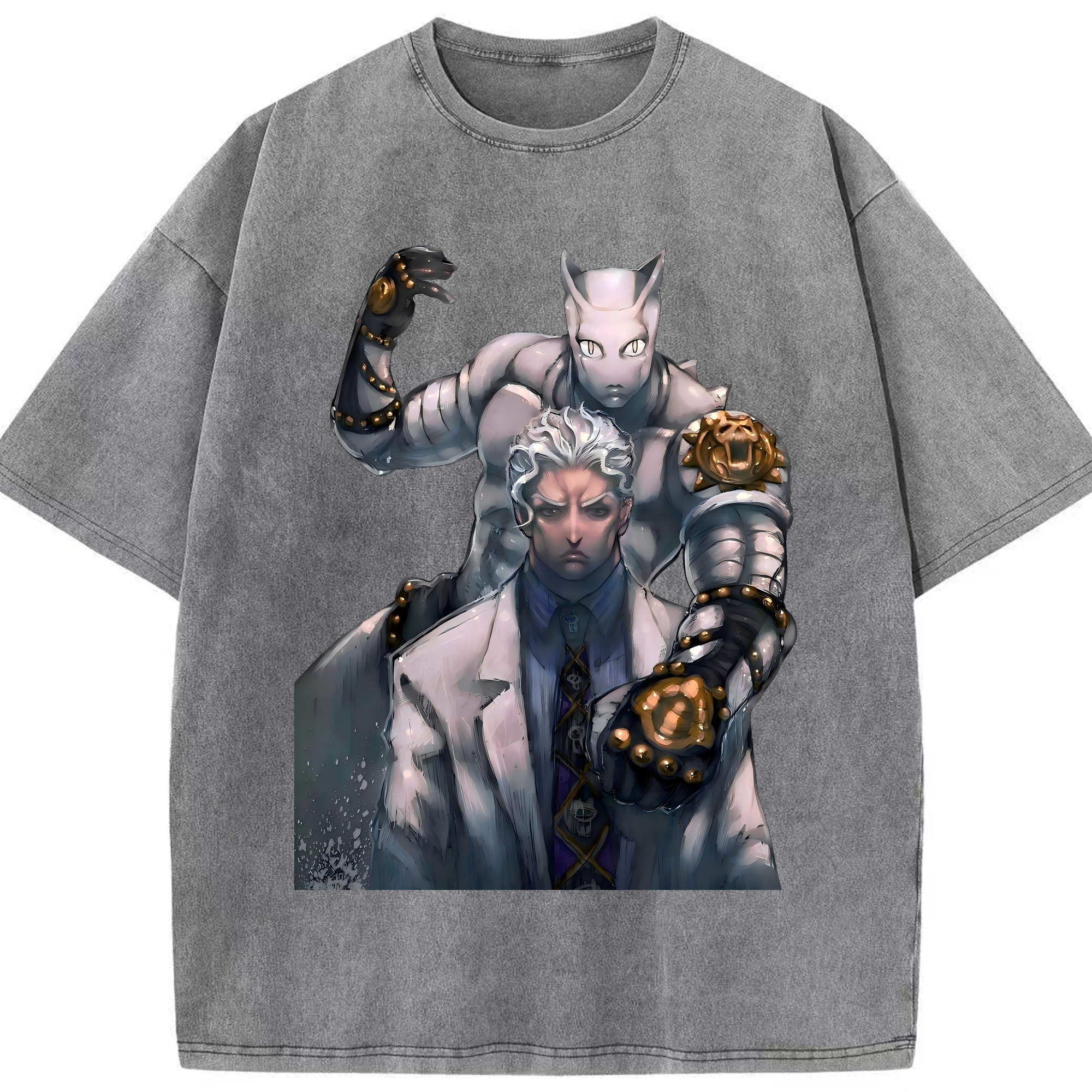 （画像用） ジョジョの奇妙な冒険 きら よしかげ JoJo's Bizarre Adventure Kira Yoshikage 綿100% ヴィンテージ風 半袖Tシャツ（フロントプリント）