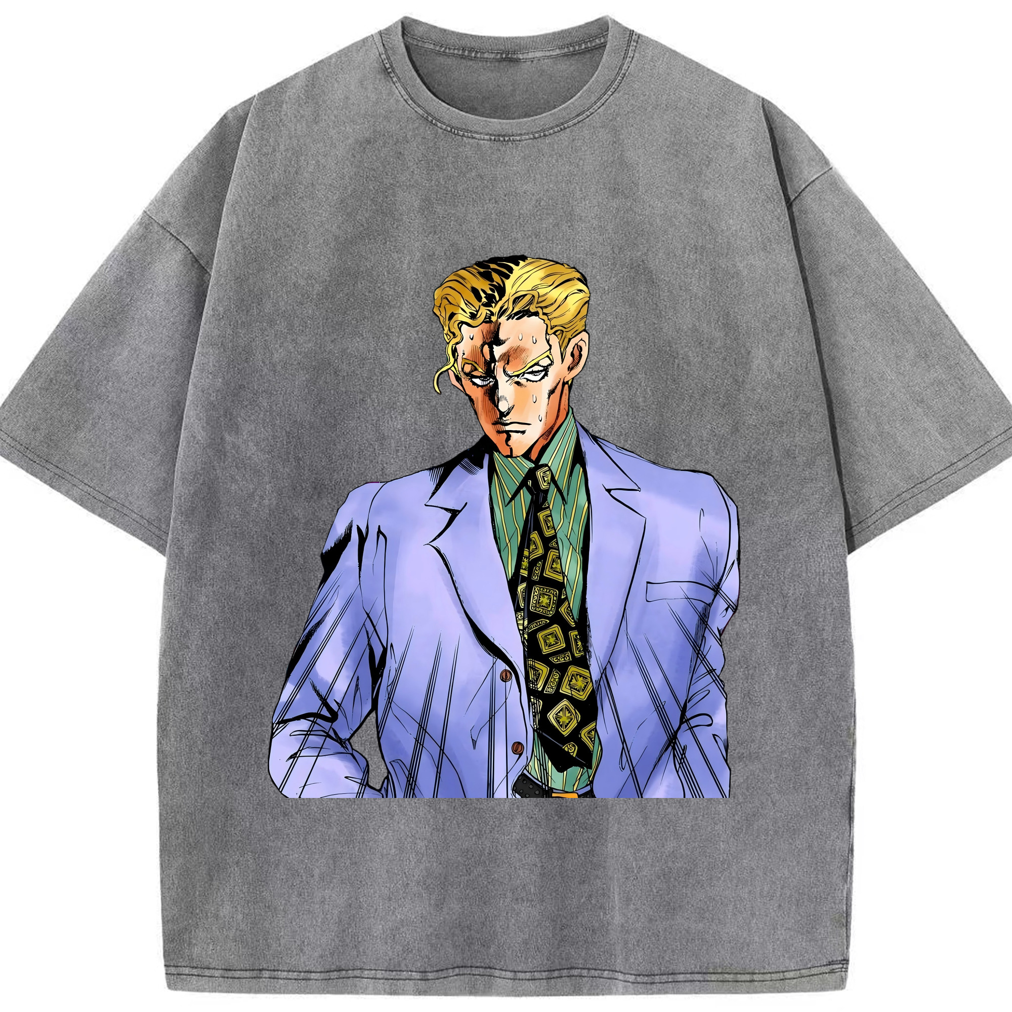 （画像用） ジョジョの奇妙な冒険 きら よしかげ JoJo's Bizarre Adventure Kira Yoshikage 綿100% ヴィンテージ風 半袖Tシャツ（フロントプリント）