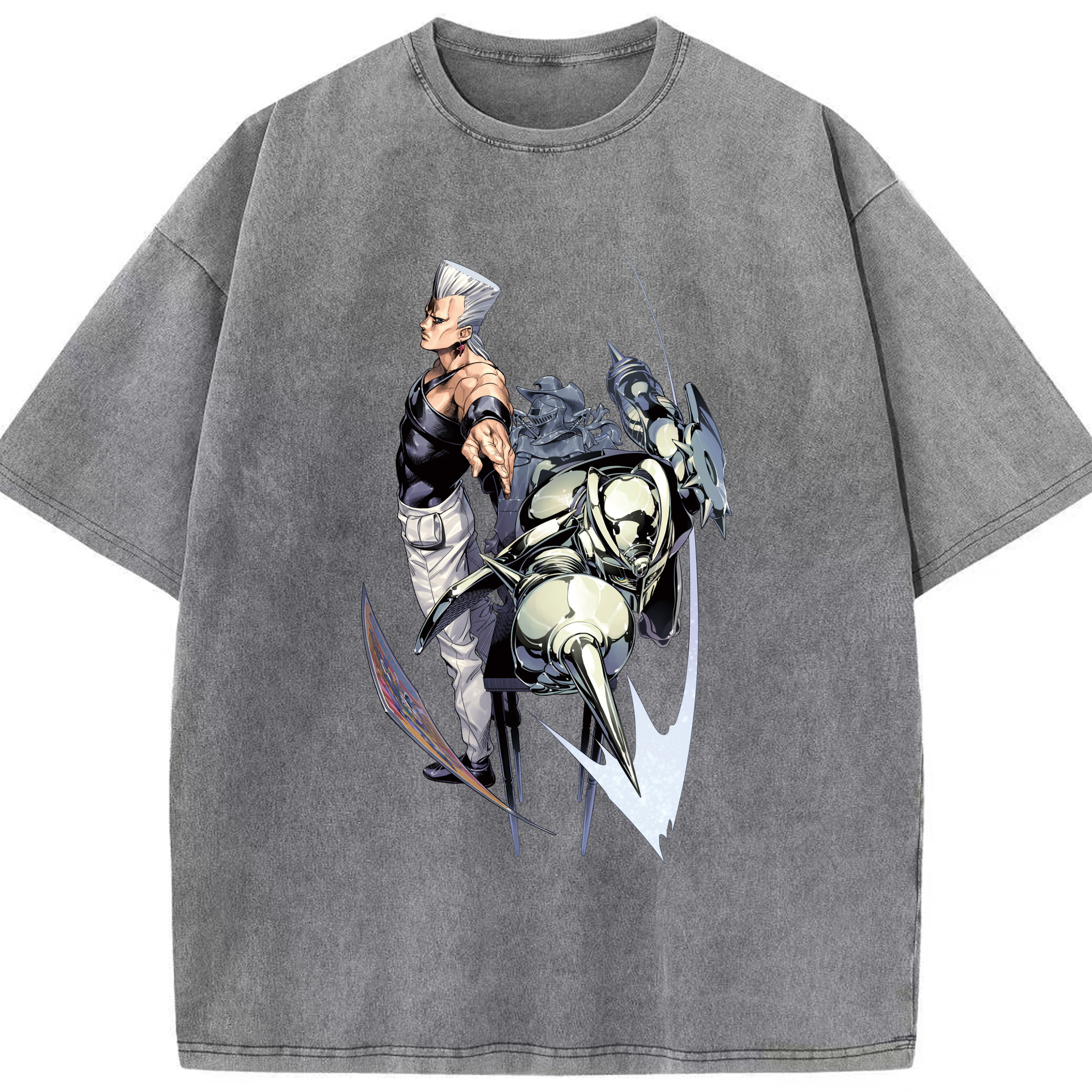 （画像用） ジョジョの奇妙な冒険 ジャン＝ピエール?ポルナレフ JoJo's Bizarre Adventure Jan Pierre Polnareff 綿100% ヴィンテージ風 半袖Tシャツ（フロントプリント）