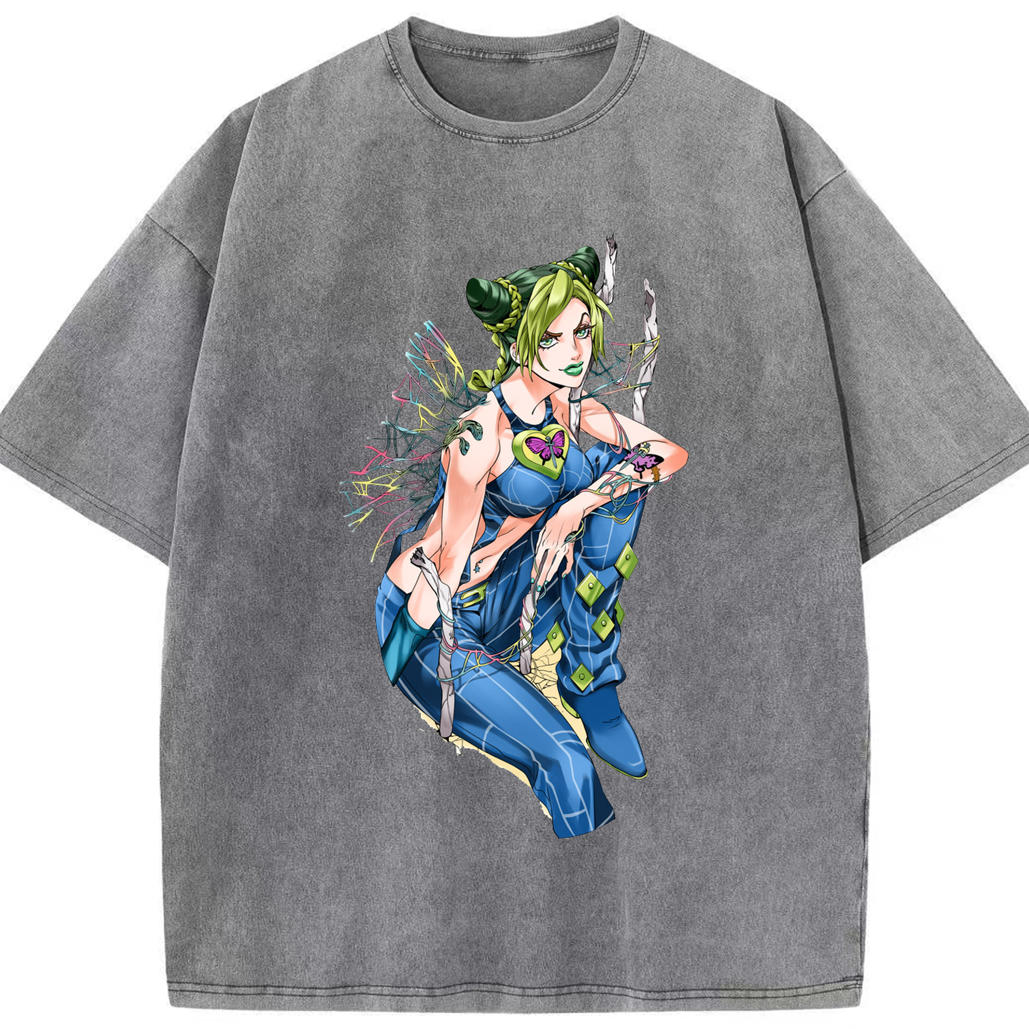 （画像用） "ジョジョの奇妙な冒険 くうじょう ジョリーン JoJo's Bizarre Adventure Jolyne Cujoh " 綿100% ヴィンテージ風 半袖Tシャツ（フロントプリント）