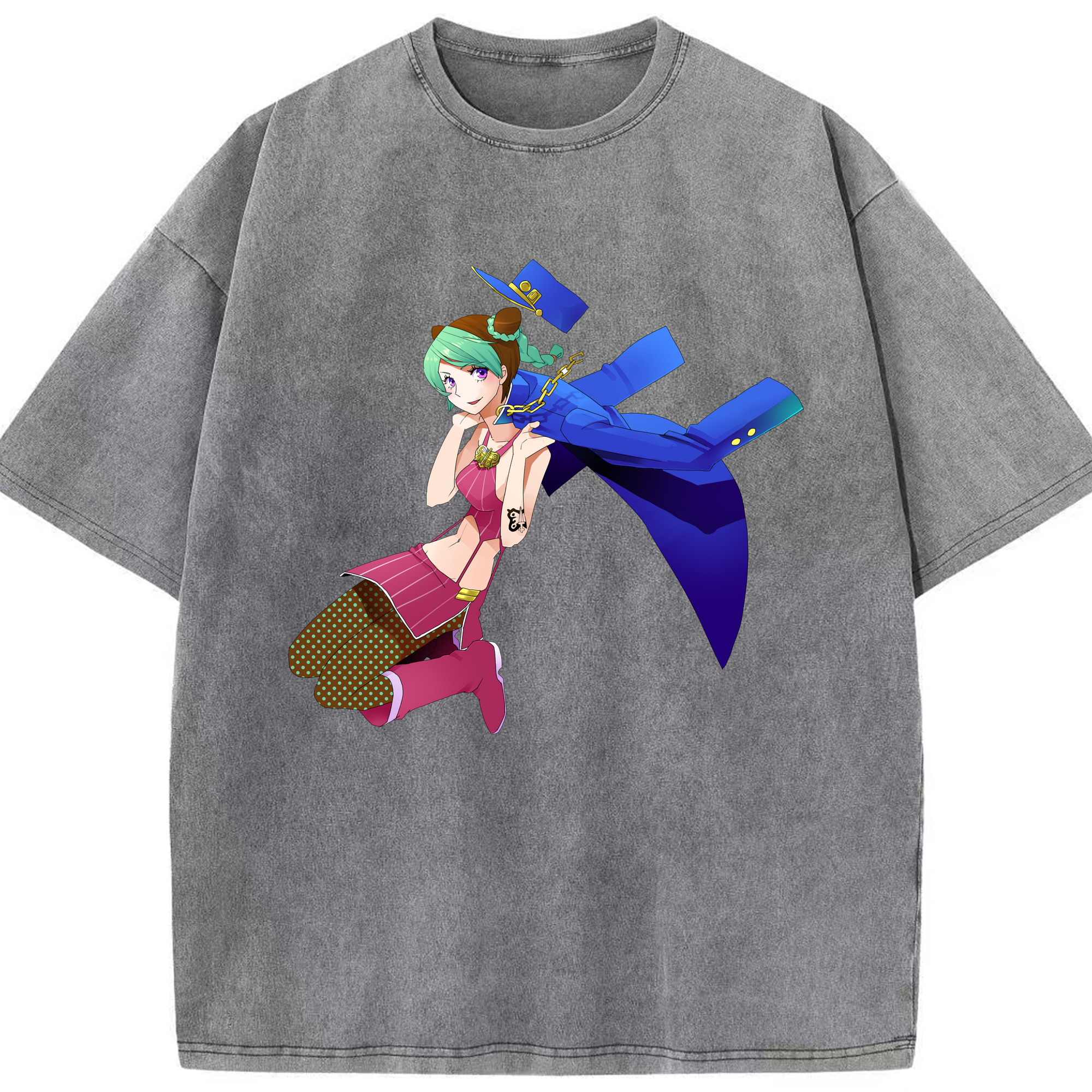 （画像用） "ジョジョの奇妙な冒険 くうじょう ジョリーン JoJo's Bizarre Adventure Jolyne Cujoh " 綿100% ヴィンテージ風 半袖Tシャツ（フロントプリント）