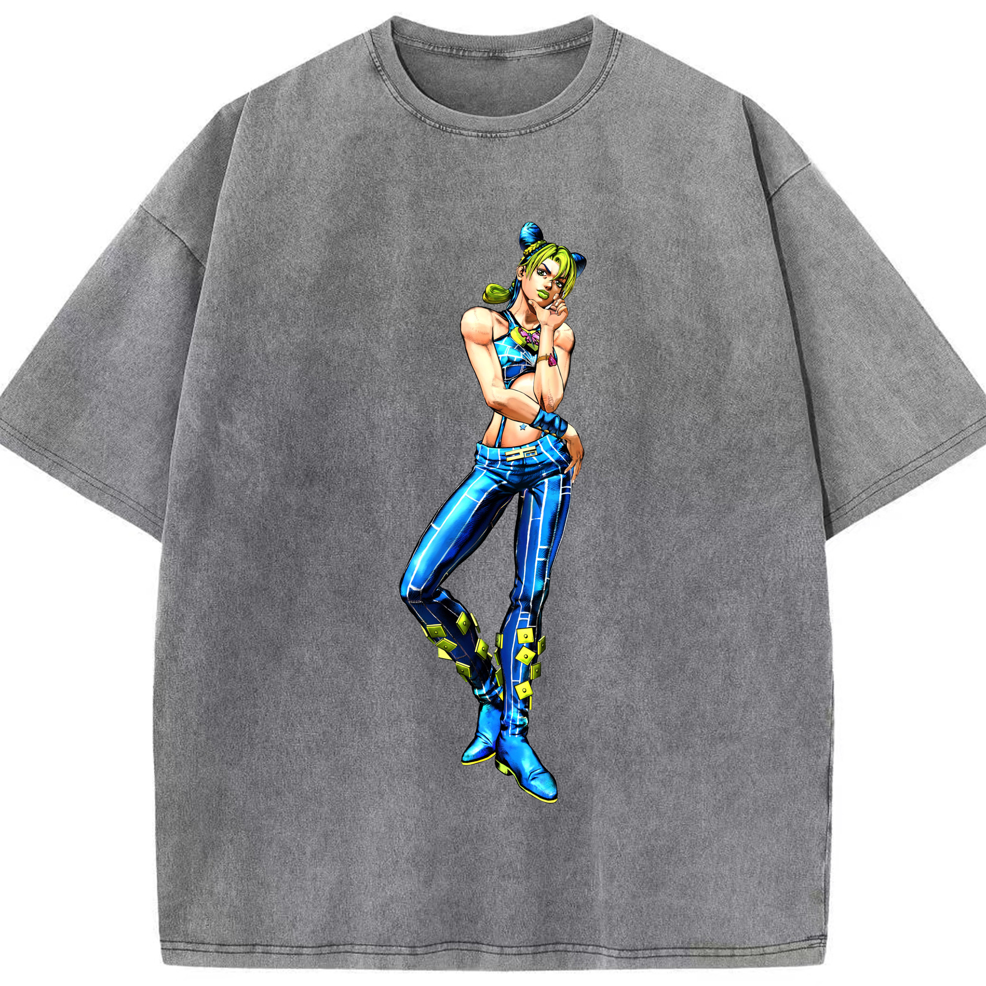 （画像用） "ジョジョの奇妙な冒険 くうじょう ジョリーン JoJo's Bizarre Adventure Jolyne Cujoh " 綿100% ヴィンテージ風 半袖Tシャツ（フロントプリント）