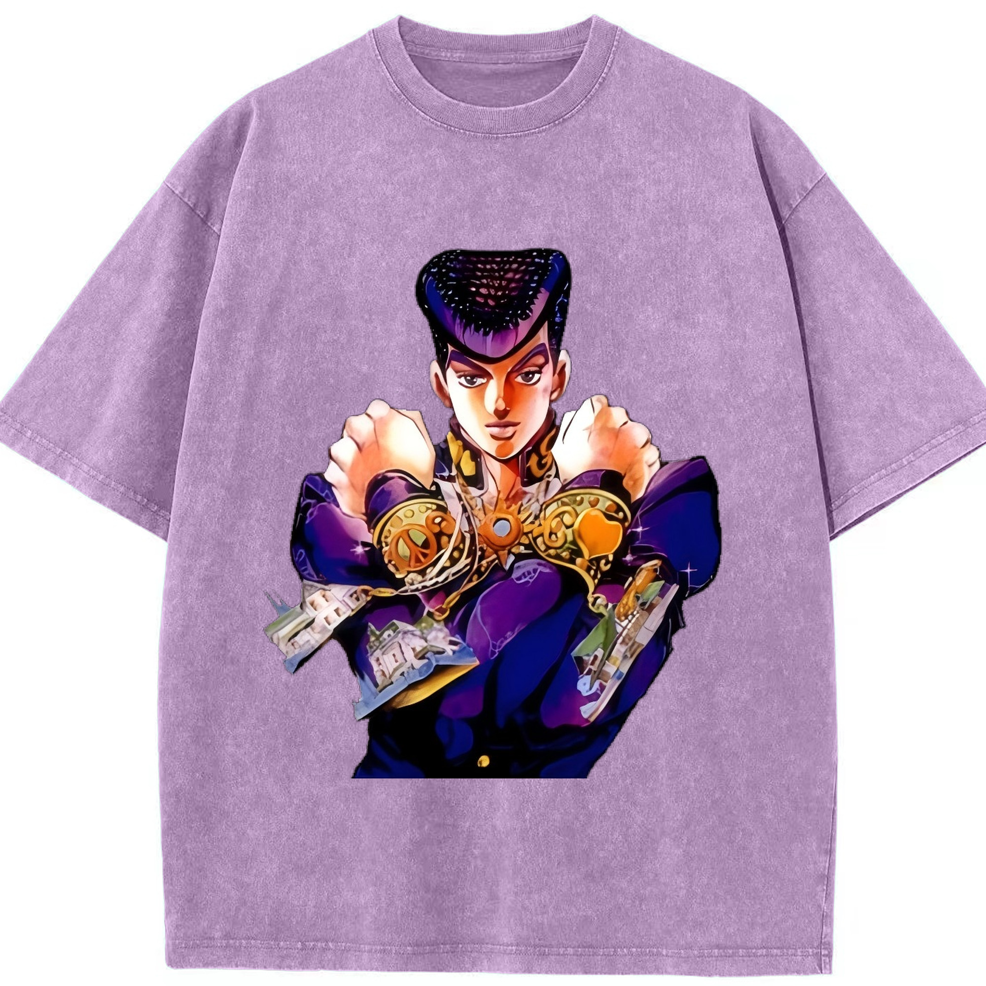 （画像用） ジョジョの奇妙な冒険 ひがしかた じょうすけ JoJo's Bizarre Adventure Higashikata Josuke 綿100% ヴィンテージ風 半袖Tシャツ（フロントプリント）