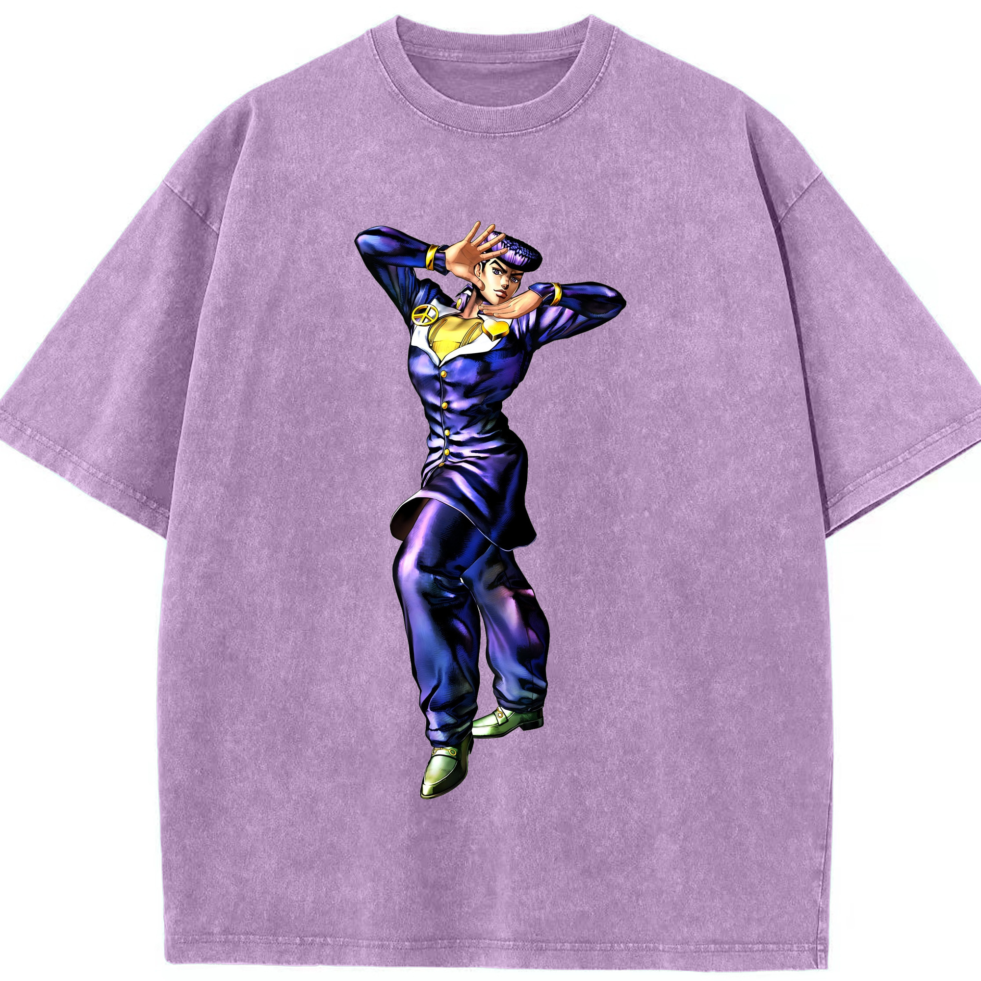 （画像用） ジョジョの奇妙な冒険 ひがしかた じょうすけ JoJo's Bizarre Adventure Higashikata Josuke 綿100% ヴィンテージ風 半袖Tシャツ（フロントプリント）