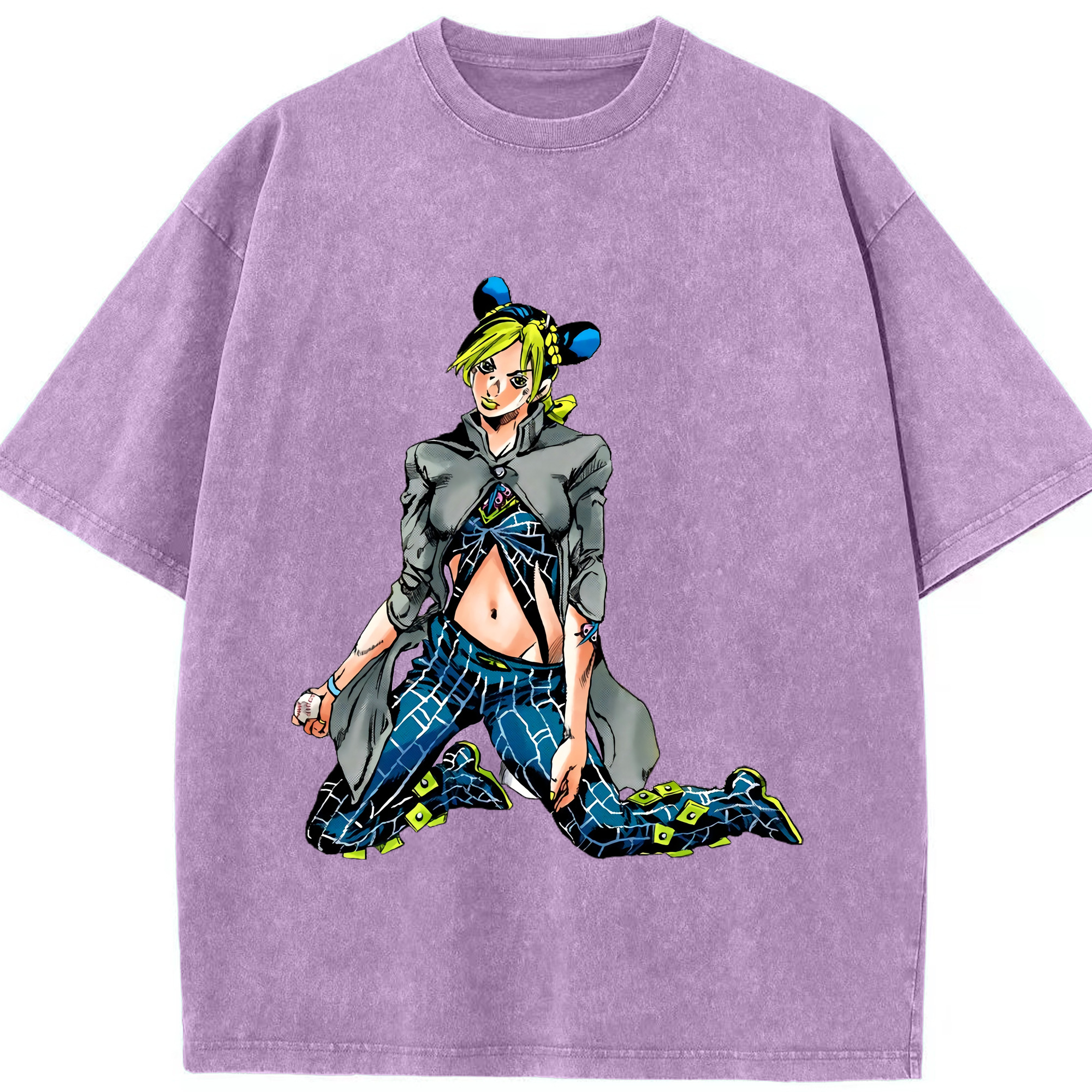 （画像用） "ジョジョの奇妙な冒険 くうじょう ジョリーン JoJo's Bizarre Adventure Jolyne Cujoh " 綿100% ヴィンテージ風 半袖Tシャツ（フロントプリント）
