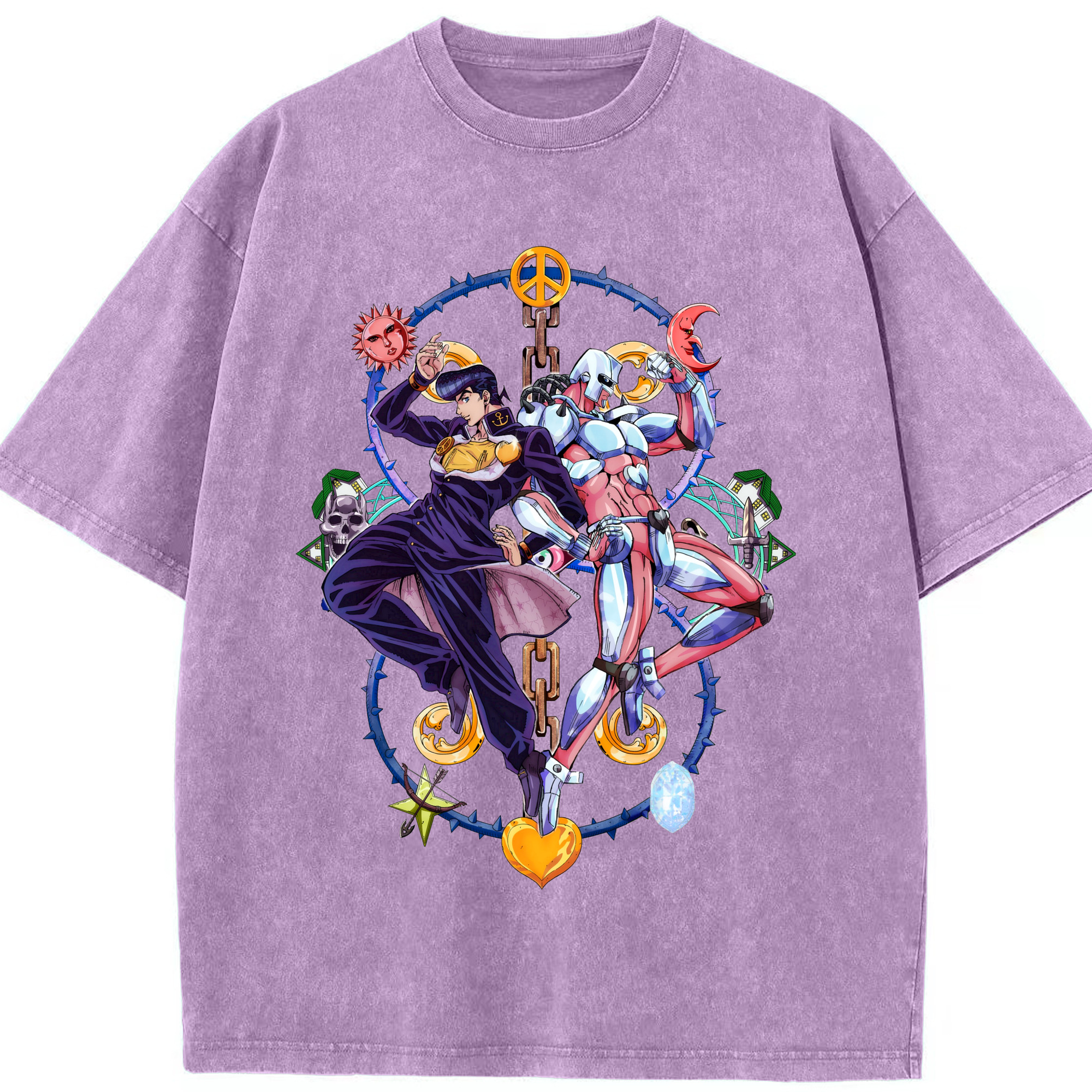 （画像用） ジョジョの奇妙な冒険 ひがしかた じょうすけ JoJo's Bizarre Adventure Higashikata Josuke 綿100% ヴィンテージ風 半袖Tシャツ（フロントプリント）