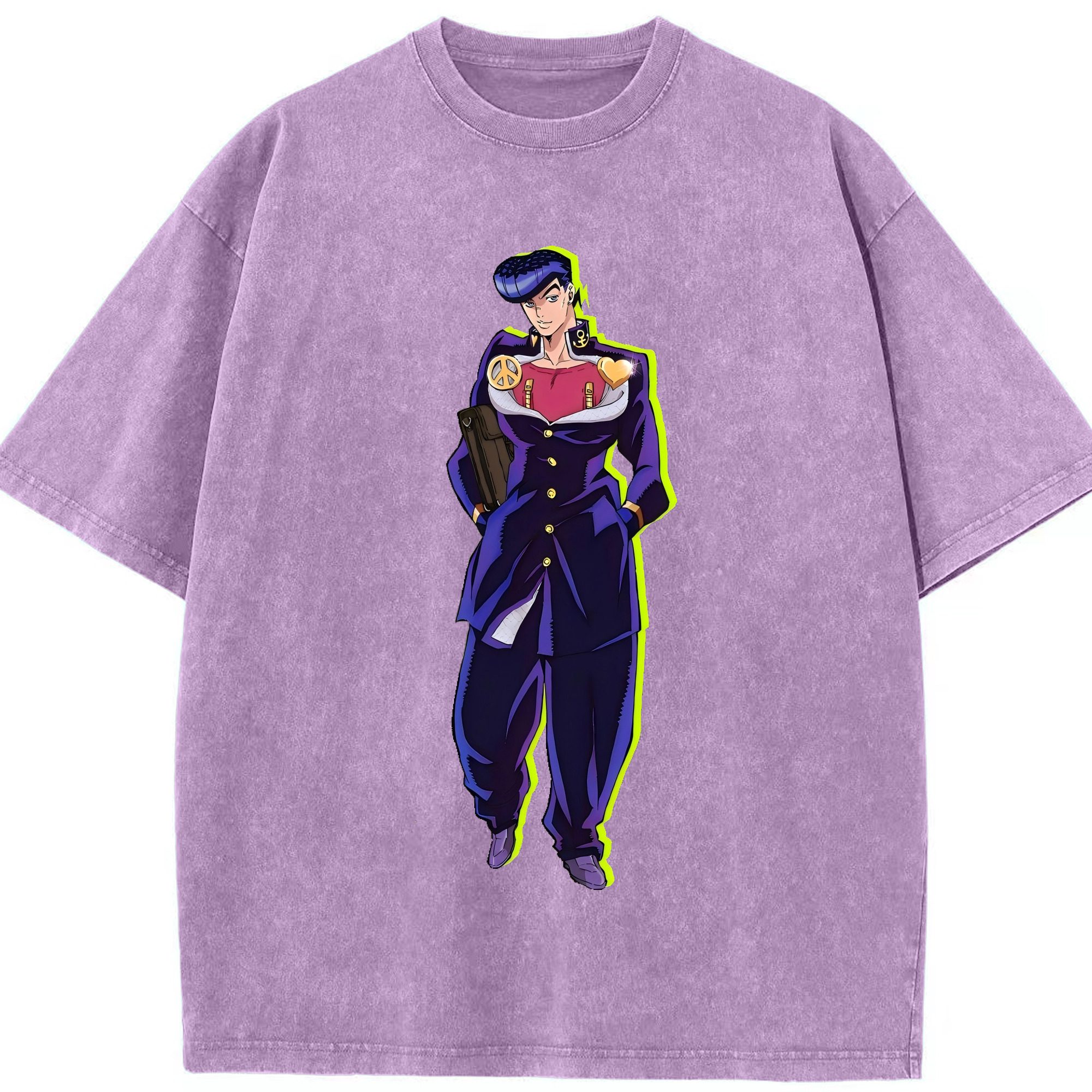 （画像用） ジョジョの奇妙な冒険 ひがしかた じょうすけ JoJo's Bizarre Adventure Higashikata Josuke 綿100% ヴィンテージ風 半袖Tシャツ（フロントプリント）