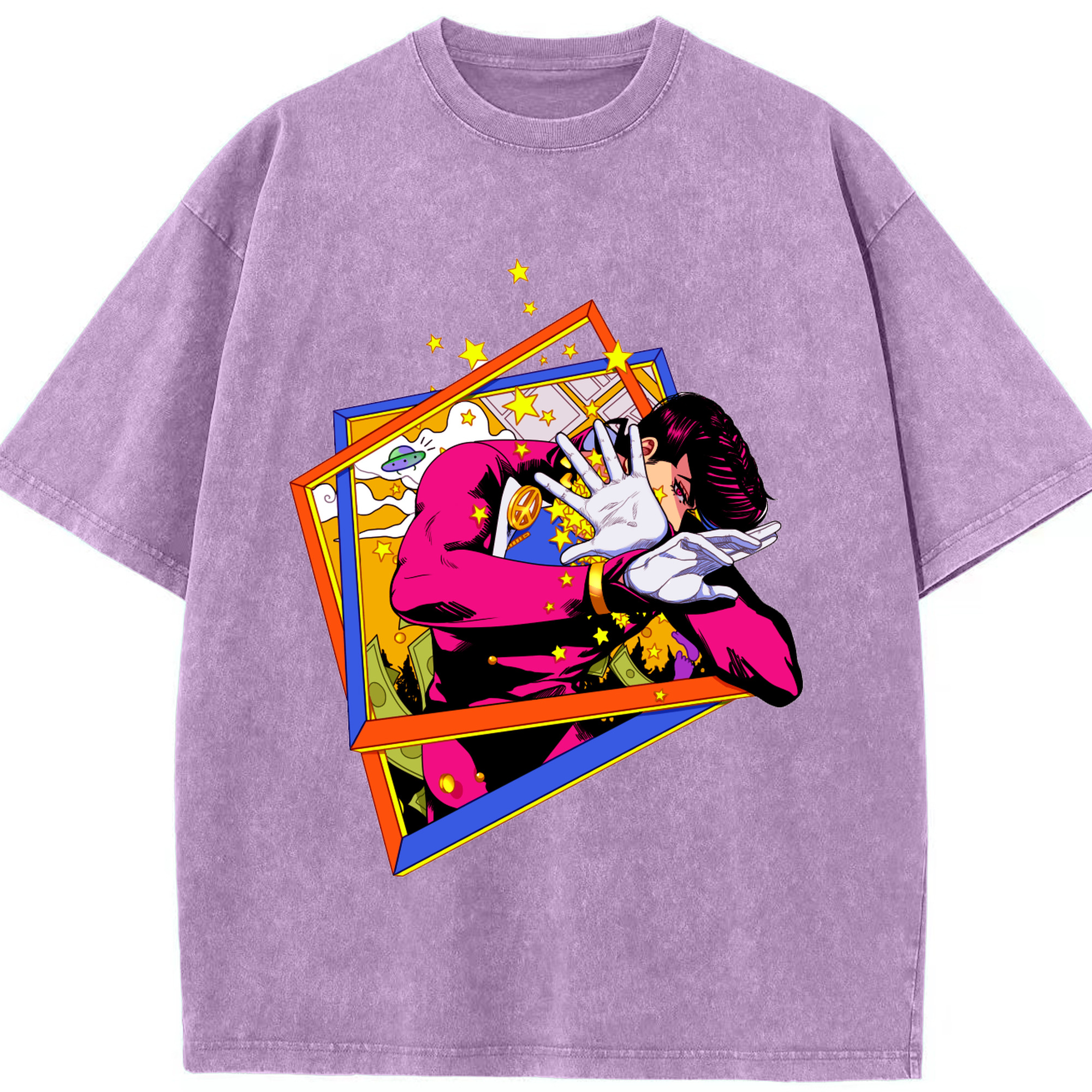 （画像用） ジョジョの奇妙な冒険 ひがしかた じょうすけ JoJo's Bizarre Adventure Higashikata Josuke 綿100% ヴィンテージ風 半袖Tシャツ（フロントプリント）