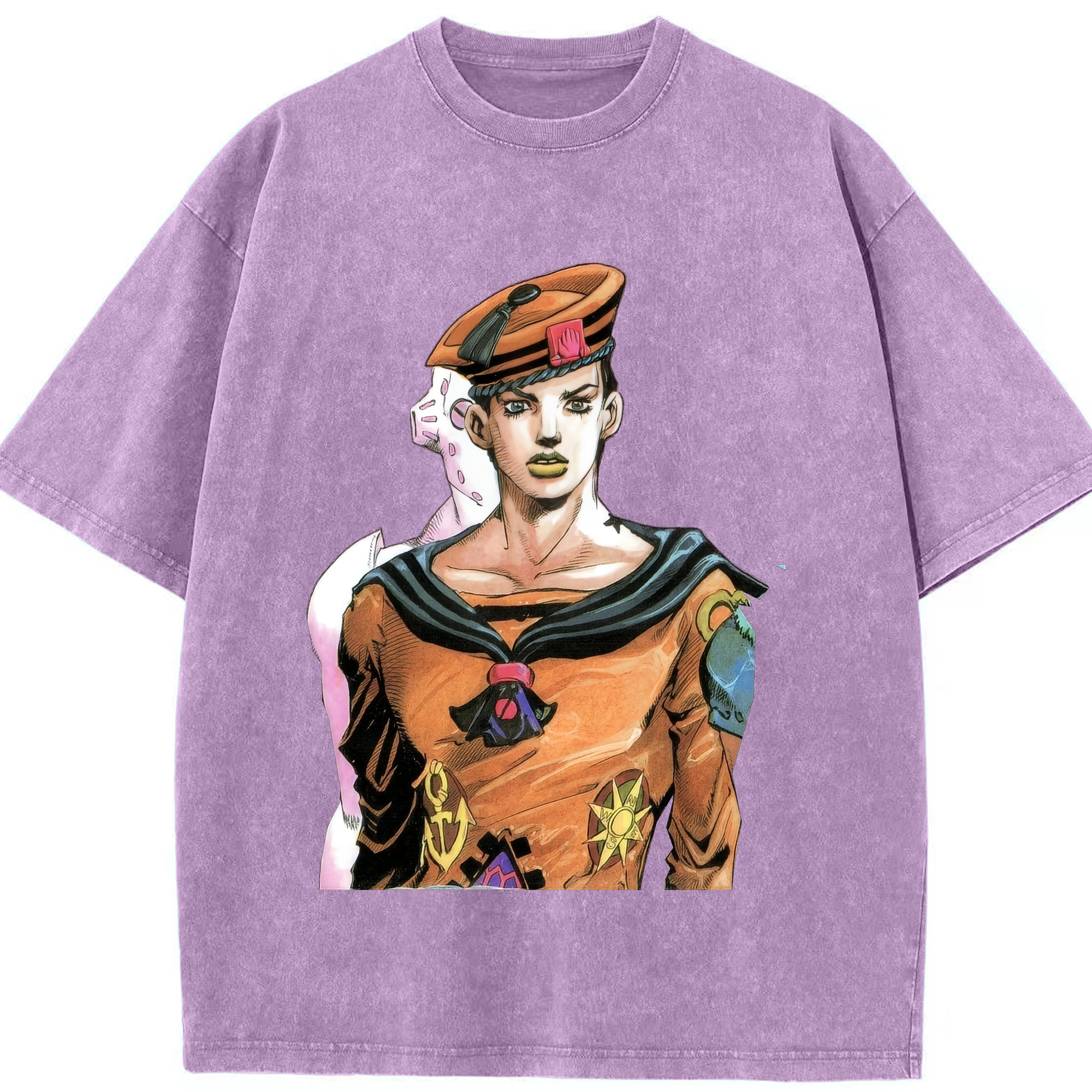（画像用） ジョジョの奇妙な冒険 東方定助 JoJo's Bizarre Adventure Higashikata Josuke 綿100% ヴィンテージ風 半袖Tシャツ（フロントプリント）