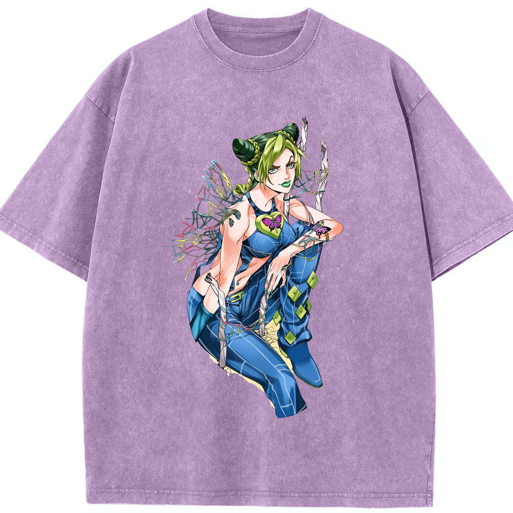 （画像用） "ジョジョの奇妙な冒険 くうじょう ジョリーン JoJo's Bizarre Adventure Jolyne Cujoh " 綿100% ヴィンテージ風 半袖Tシャツ（フロントプリント）