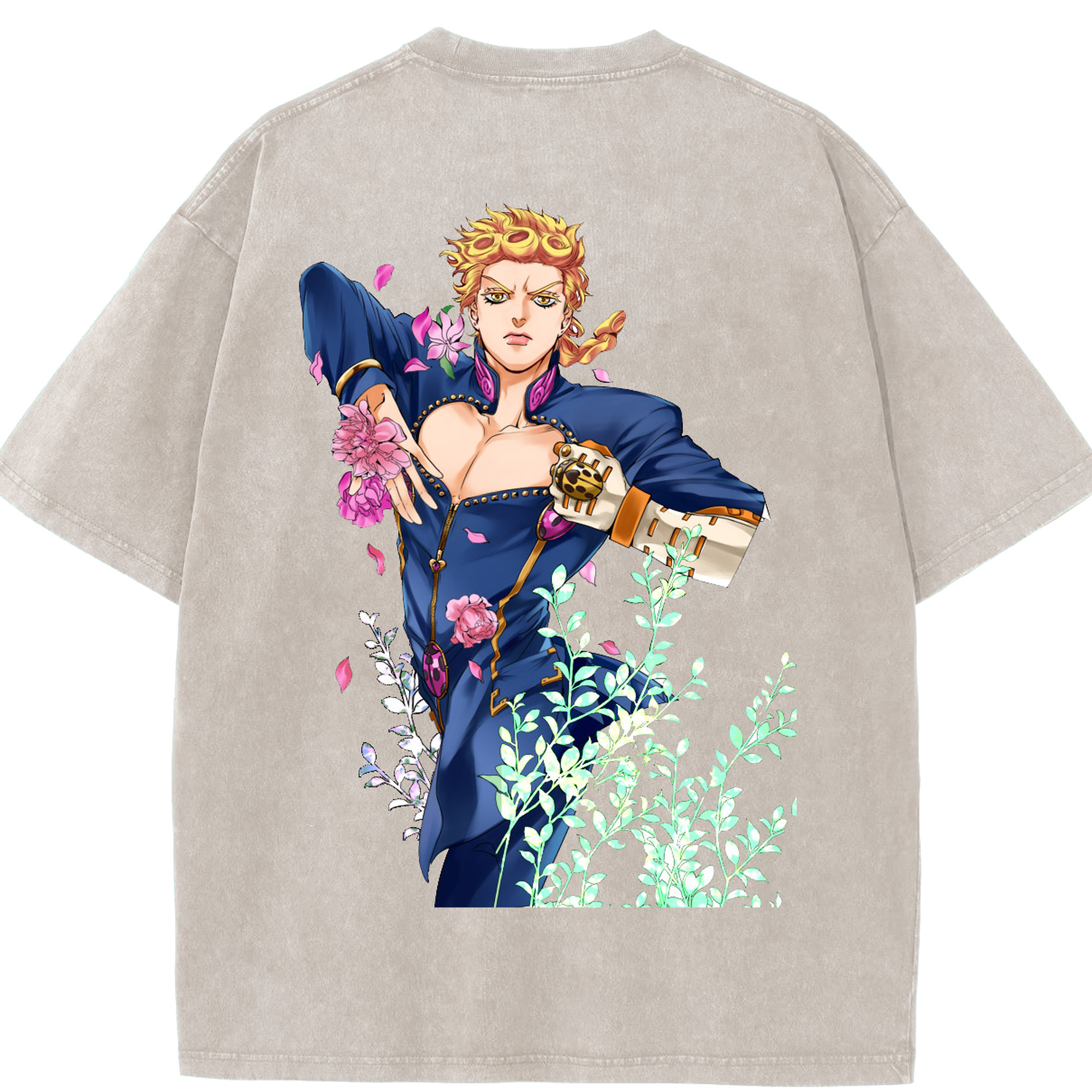 （画像用） ジョジョの奇妙な冒険 ジョルノ?ジョバァーナ JoJo's Bizarre Adventure Giorno Giovanna 綿100% ヴィンテージ風 半袖Tシャツ（背面プリント）