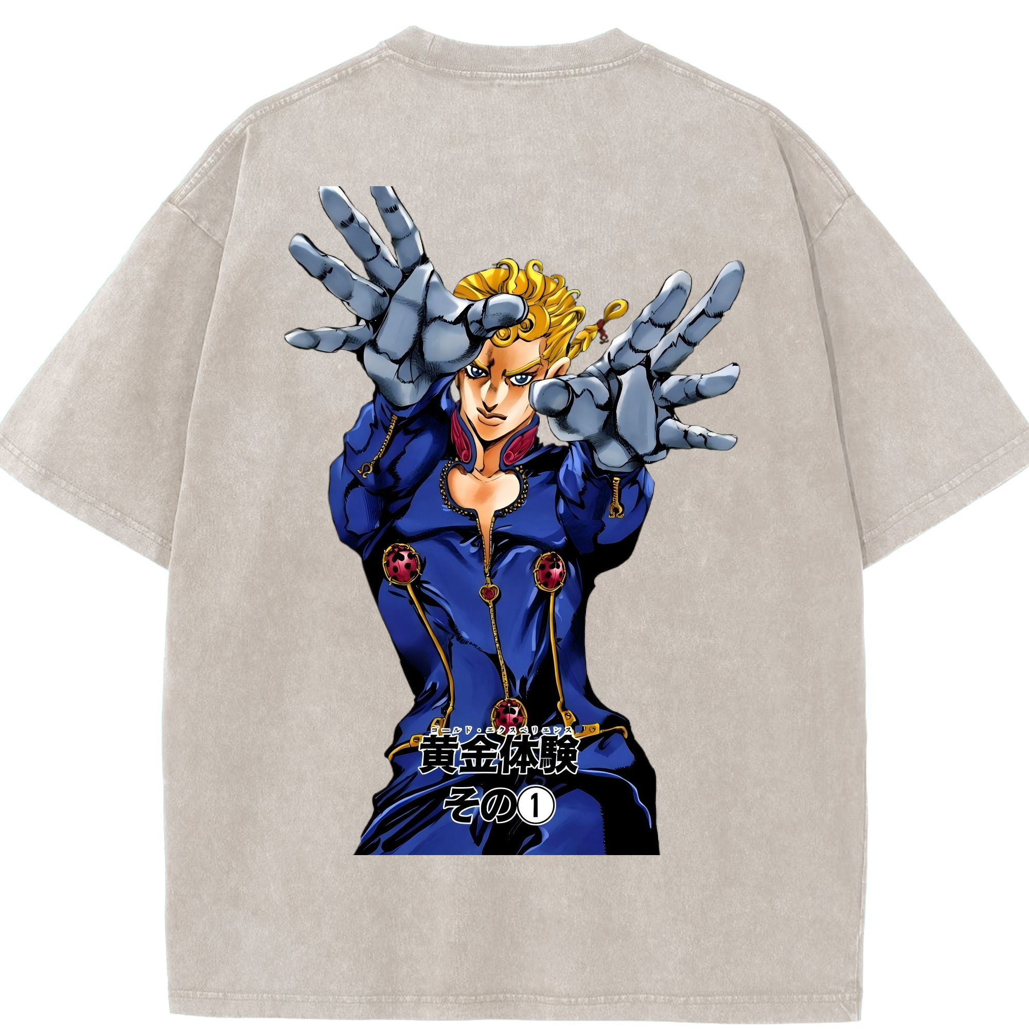 （画像用） ジョジョの奇妙な冒険 ジョルノ?ジョバァーナ JoJo's Bizarre Adventure Giorno Giovanna 綿100% ヴィンテージ風 半袖Tシャツ（背面プリント）