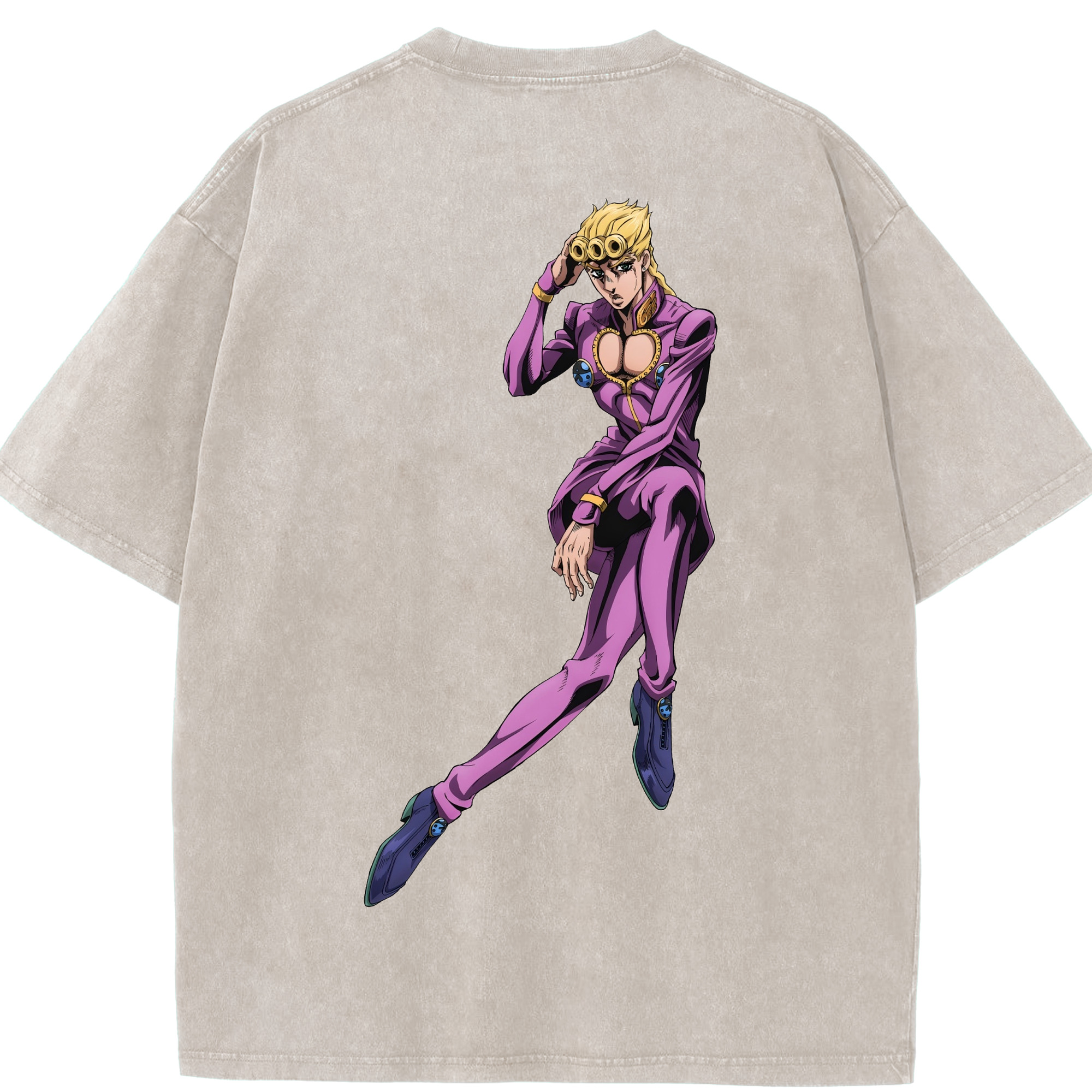 （画像用） ジョジョの奇妙な冒険 ジョルノ?ジョバァーナ JoJo's Bizarre Adventure Giorno Giovanna 綿100% ヴィンテージ風 半袖Tシャツ（背面プリント）