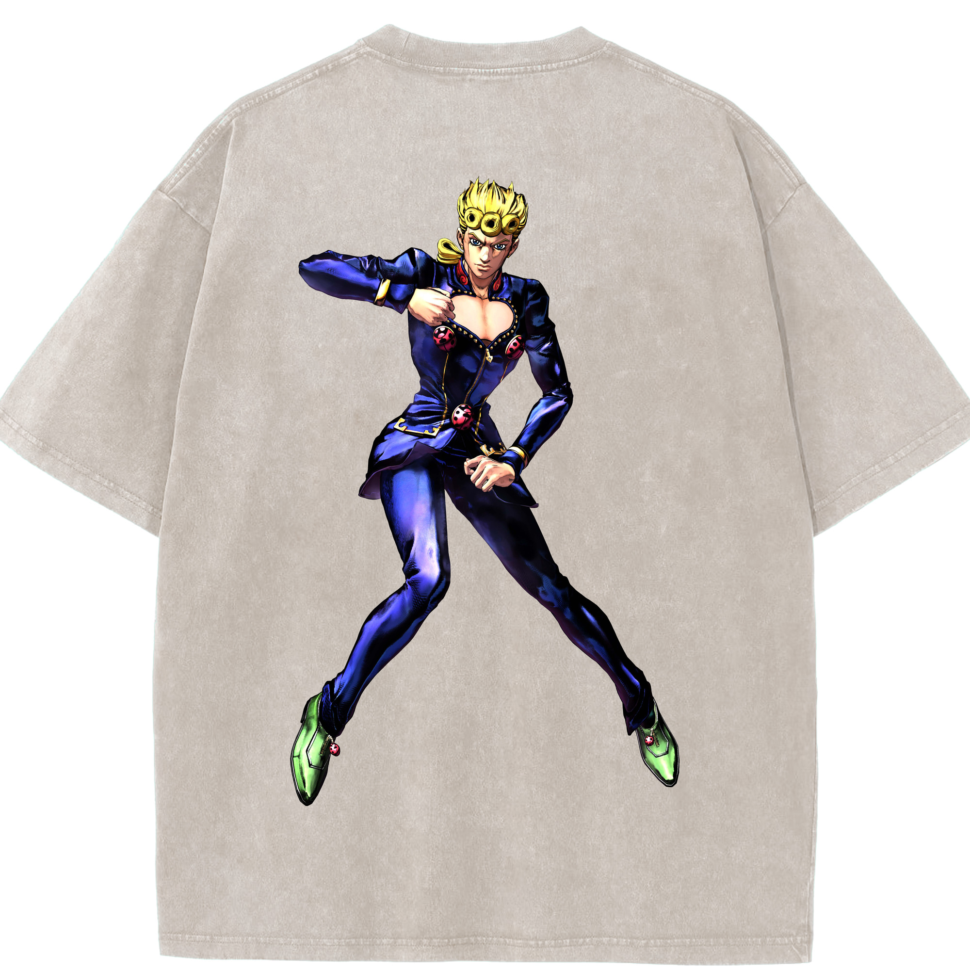 （画像用） ジョジョの奇妙な冒険 ジョルノ?ジョバァーナ JoJo's Bizarre Adventure Giorno Giovanna 綿100% ヴィンテージ風 半袖Tシャツ（背面プリント）