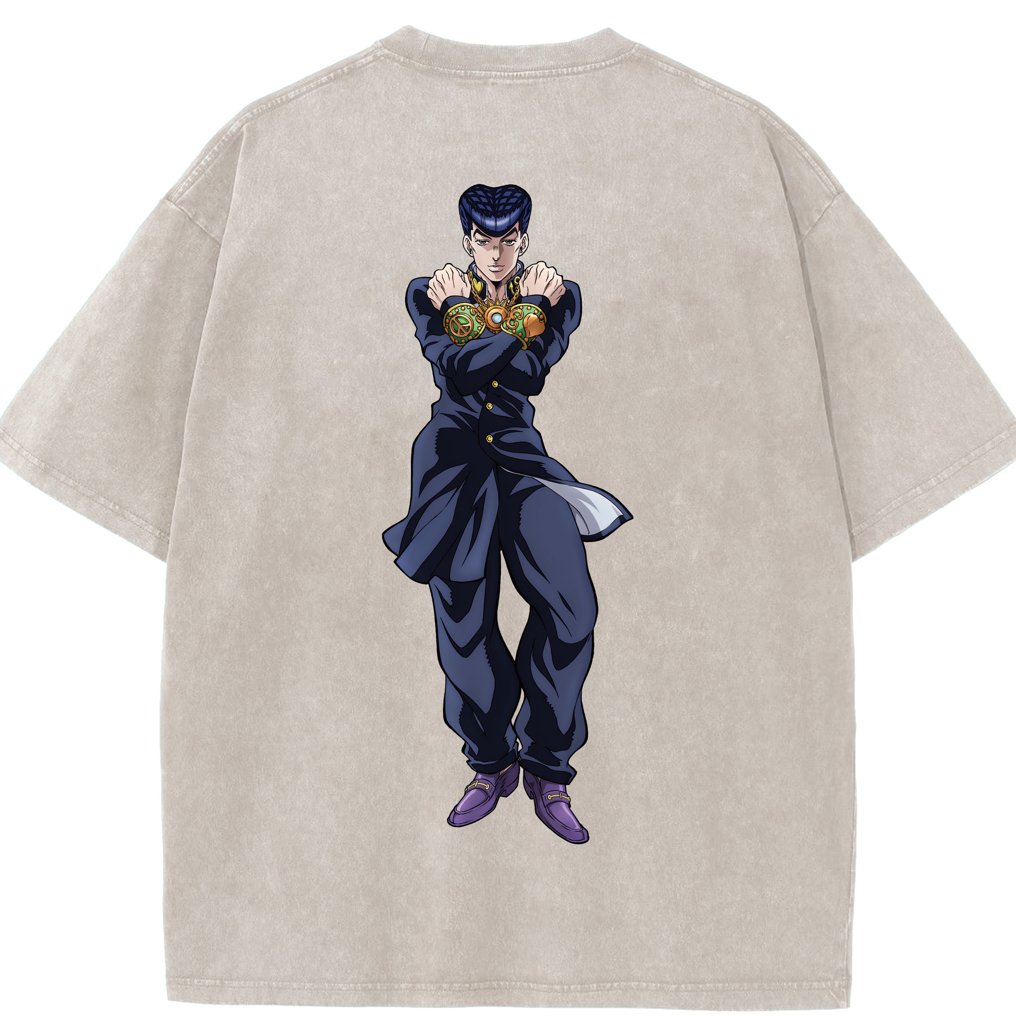 （画像用） ジョジョの奇妙な冒険 ひがしかた じょうすけ JoJo's Bizarre Adventure Higashikata Josuke 綿100% ヴィンテージ風 半袖Tシャツ（背面プリント）