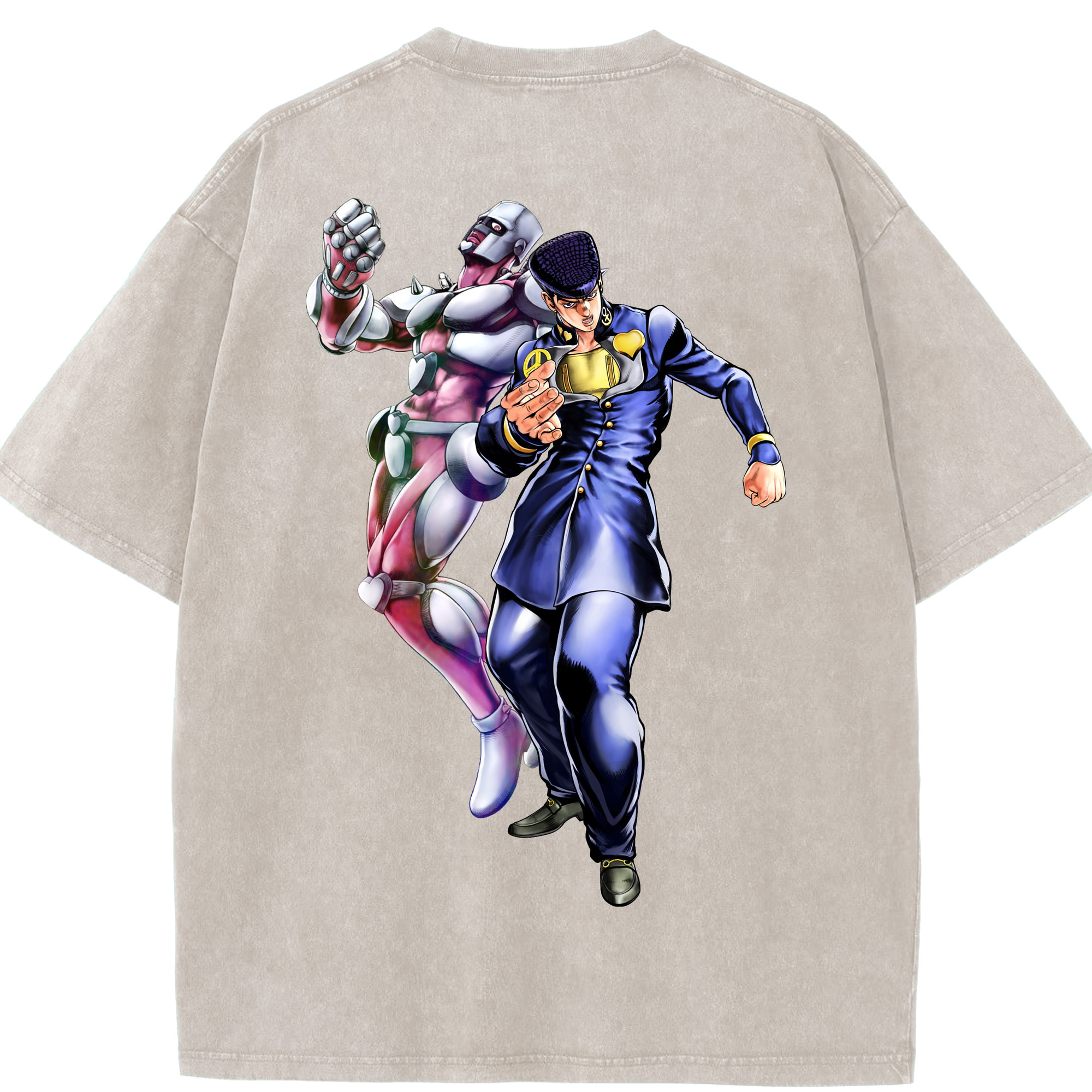（画像用） ジョジョの奇妙な冒険 ひがしかた じょうすけ JoJo's Bizarre Adventure Higashikata Josuke 綿100% ヴィンテージ風 半袖Tシャツ（背面プリント）