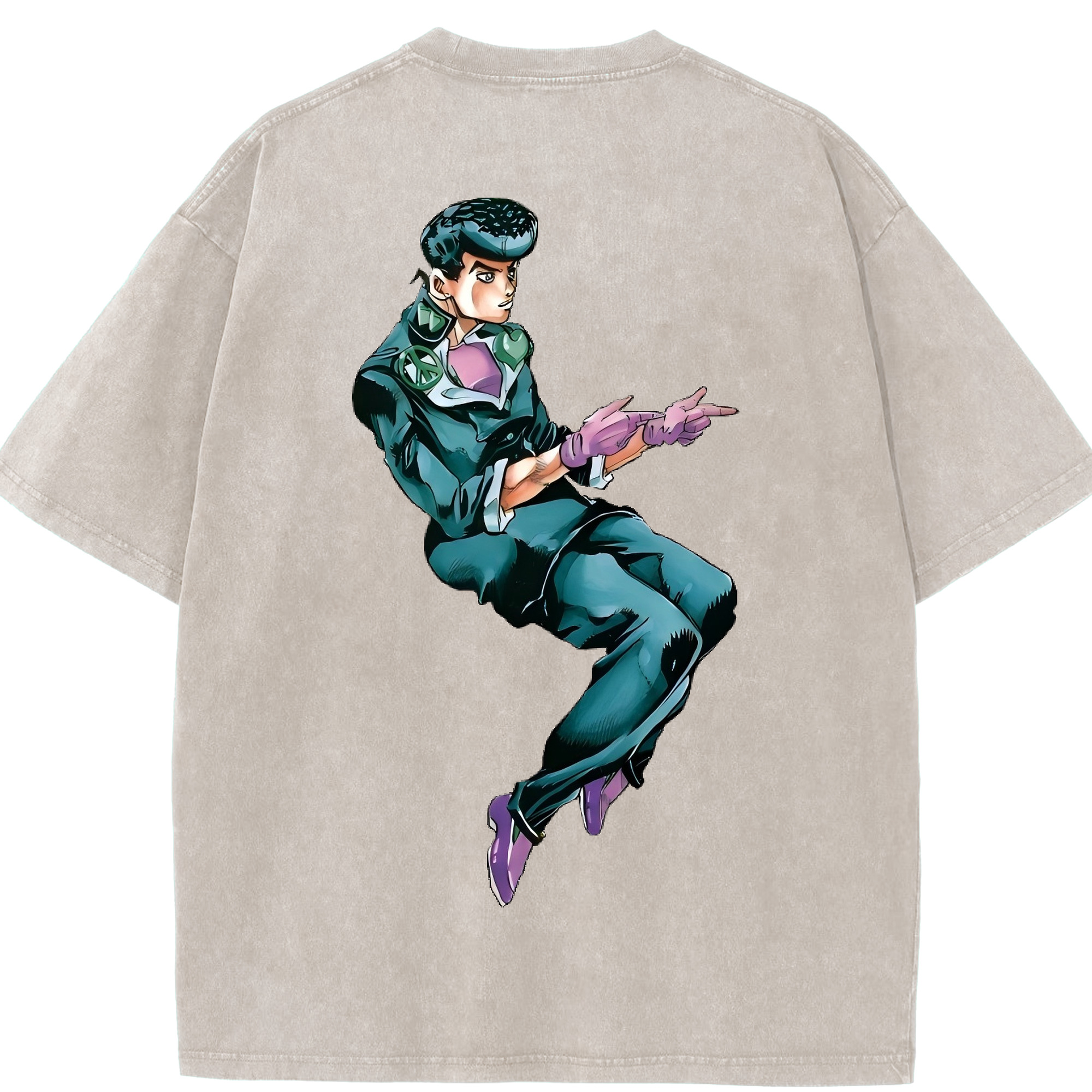 （画像用） ジョジョの奇妙な冒険 ひがしかた じょうすけ JoJo's Bizarre Adventure Higashikata Josuke 綿100% ヴィンテージ風 半袖Tシャツ（背面プリント）