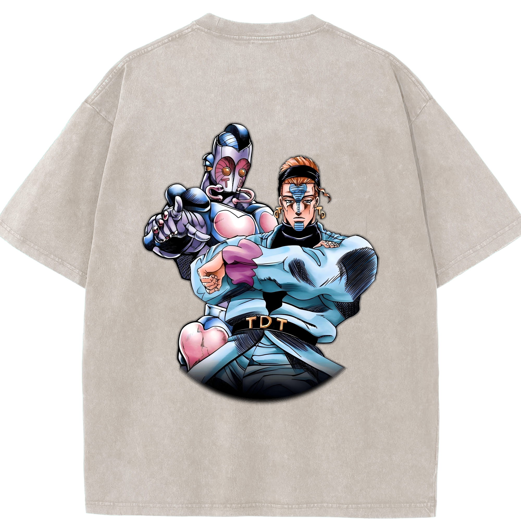 （画像用） ジョジョの奇妙な冒険 ひがしかた じょうすけ JoJo's Bizarre Adventure Higashikata Josuke 綿100% ヴィンテージ風 半袖Tシャツ（背面プリント）