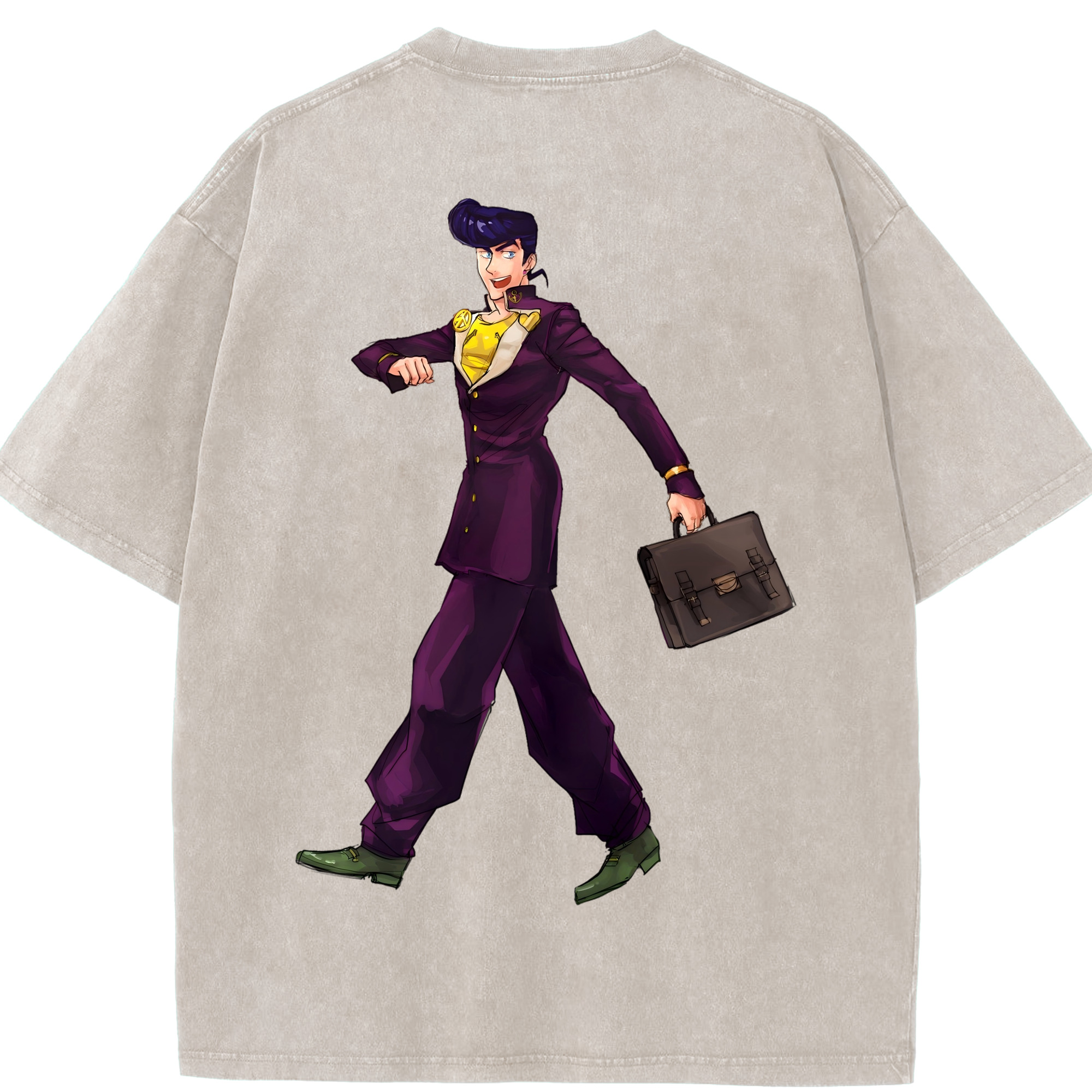 （画像用） ジョジョの奇妙な冒険 ひがしかた じょうすけ JoJo's Bizarre Adventure Higashikata Josuke 綿100% ヴィンテージ風 半袖Tシャツ（背面プリント）