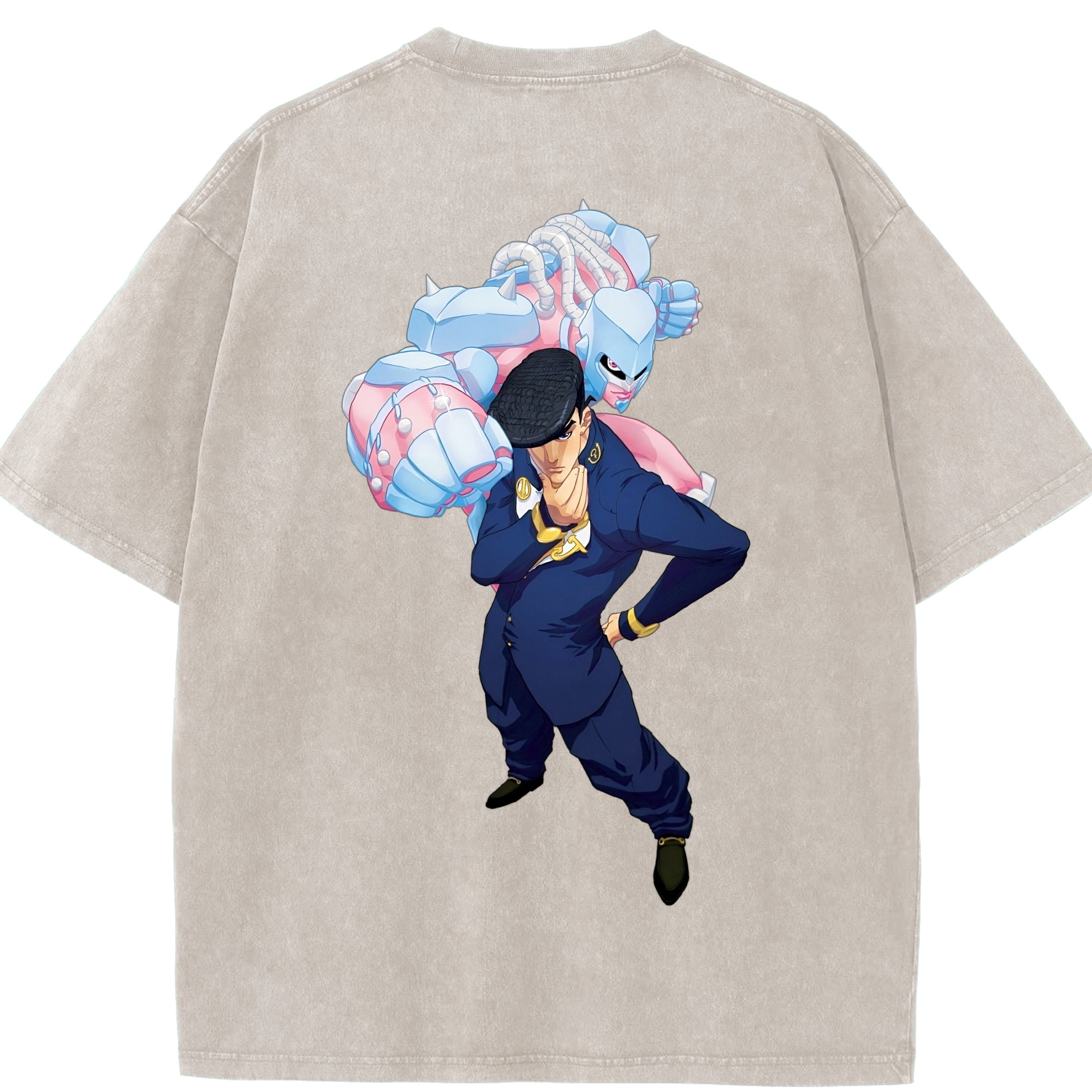 （画像用） ジョジョの奇妙な冒険 ひがしかた じょうすけ JoJo's Bizarre Adventure Higashikata Josuke 綿100% ヴィンテージ風 半袖Tシャツ（背面プリント）