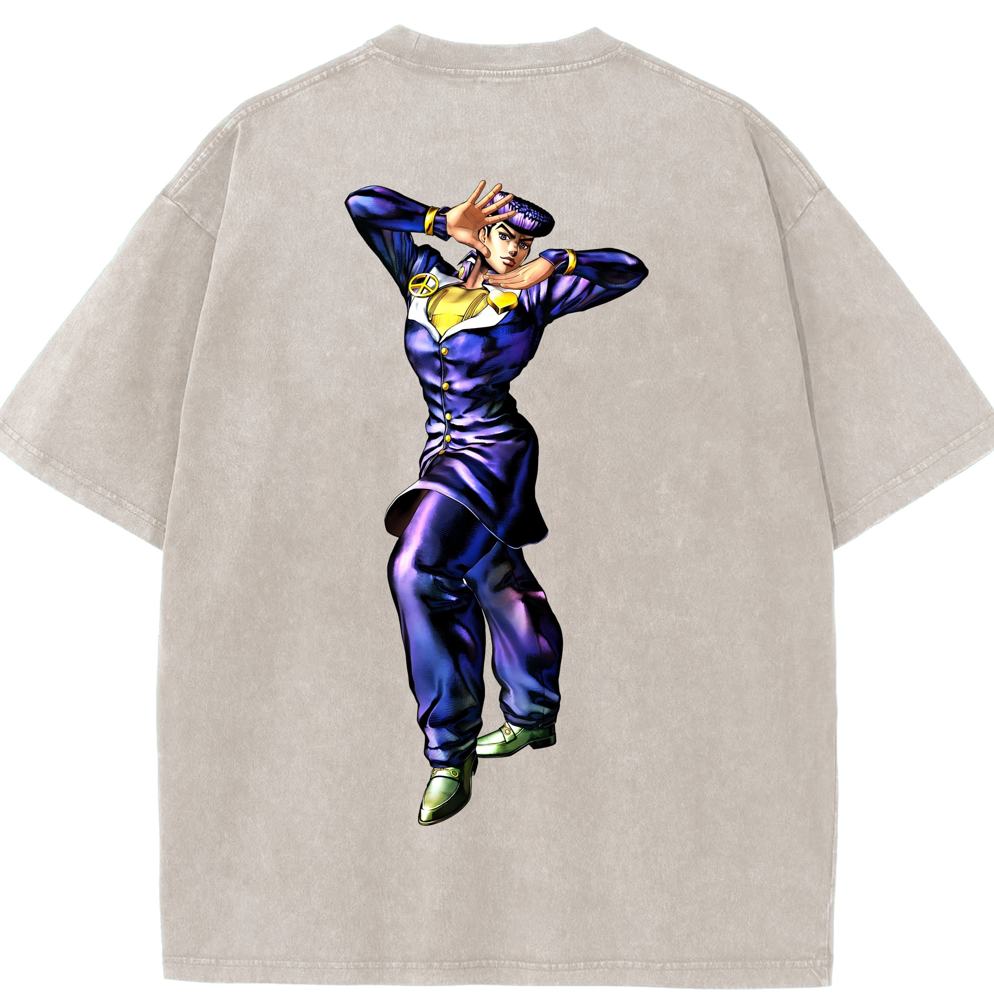 （画像用） ジョジョの奇妙な冒険 ひがしかた じょうすけ JoJo's Bizarre Adventure Higashikata Josuke 綿100% ヴィンテージ風 半袖Tシャツ（背面プリント）