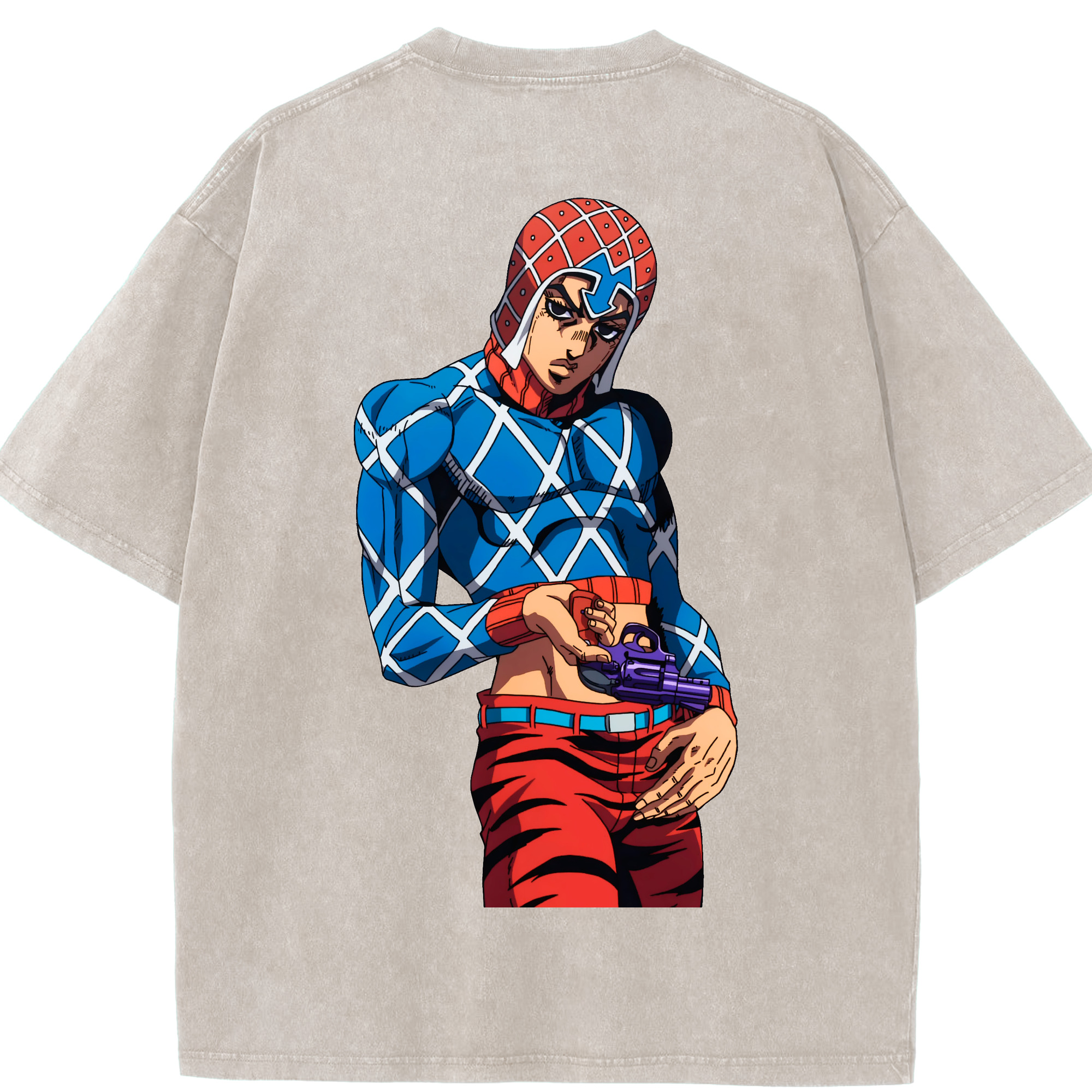 （画像用） ジョジョの奇妙な冒険 グイード?ミスタ JoJo's Bizarre Adventure Guido Mista 綿100% ヴィンテージ風 半袖Tシャツ（背面プリント）