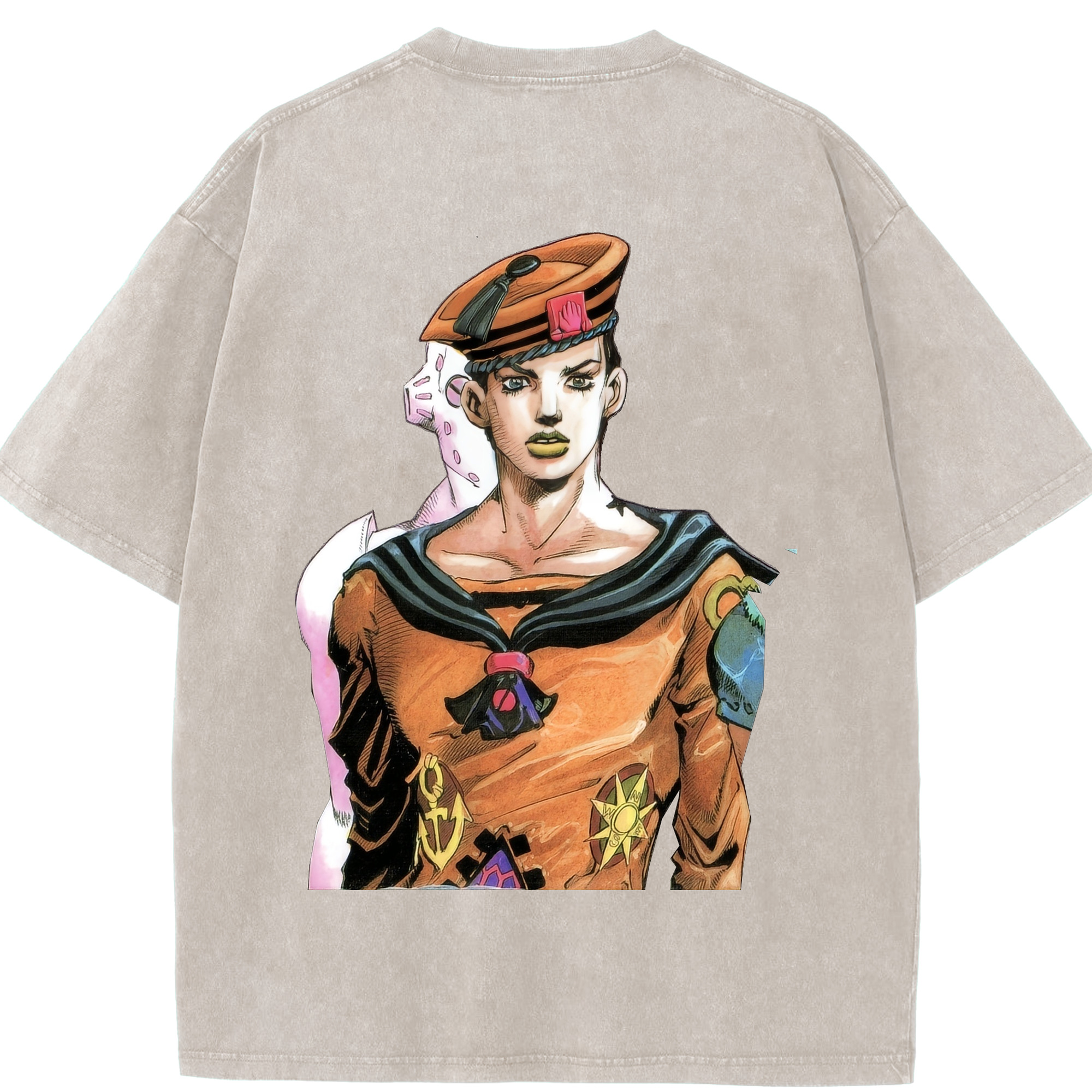 （画像用） ジョジョの奇妙な冒険 東方定助 JoJo's Bizarre Adventure Higashikata Josuke 綿100% ヴィンテージ風 半袖Tシャツ（背面プリント）
