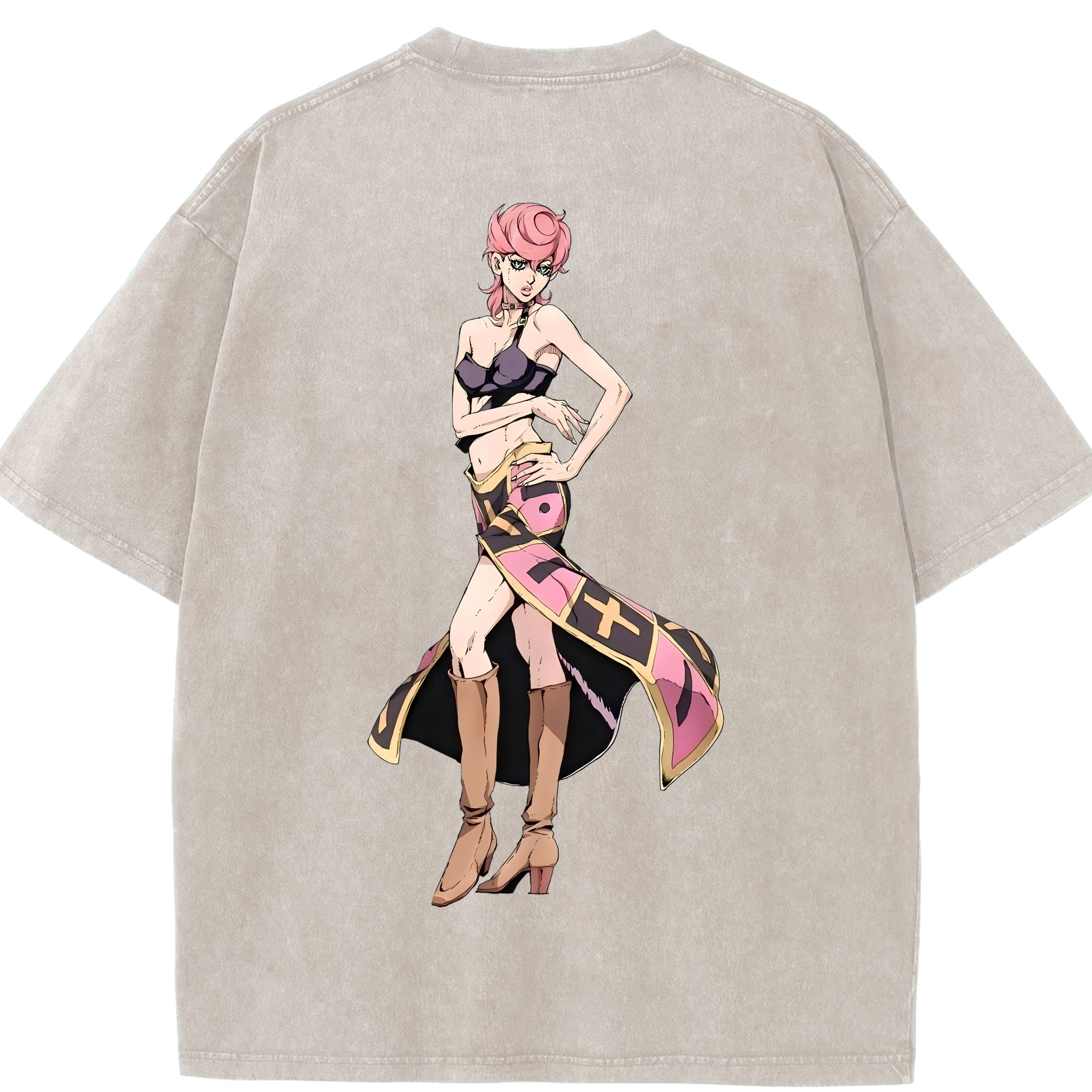 （画像用） ジョジョの奇妙な冒険 トリッシュ?ウナ JoJo's Bizarre Adventure Trish Una 綿100% ヴィンテージ風 半袖Tシャツ（背面プリント）