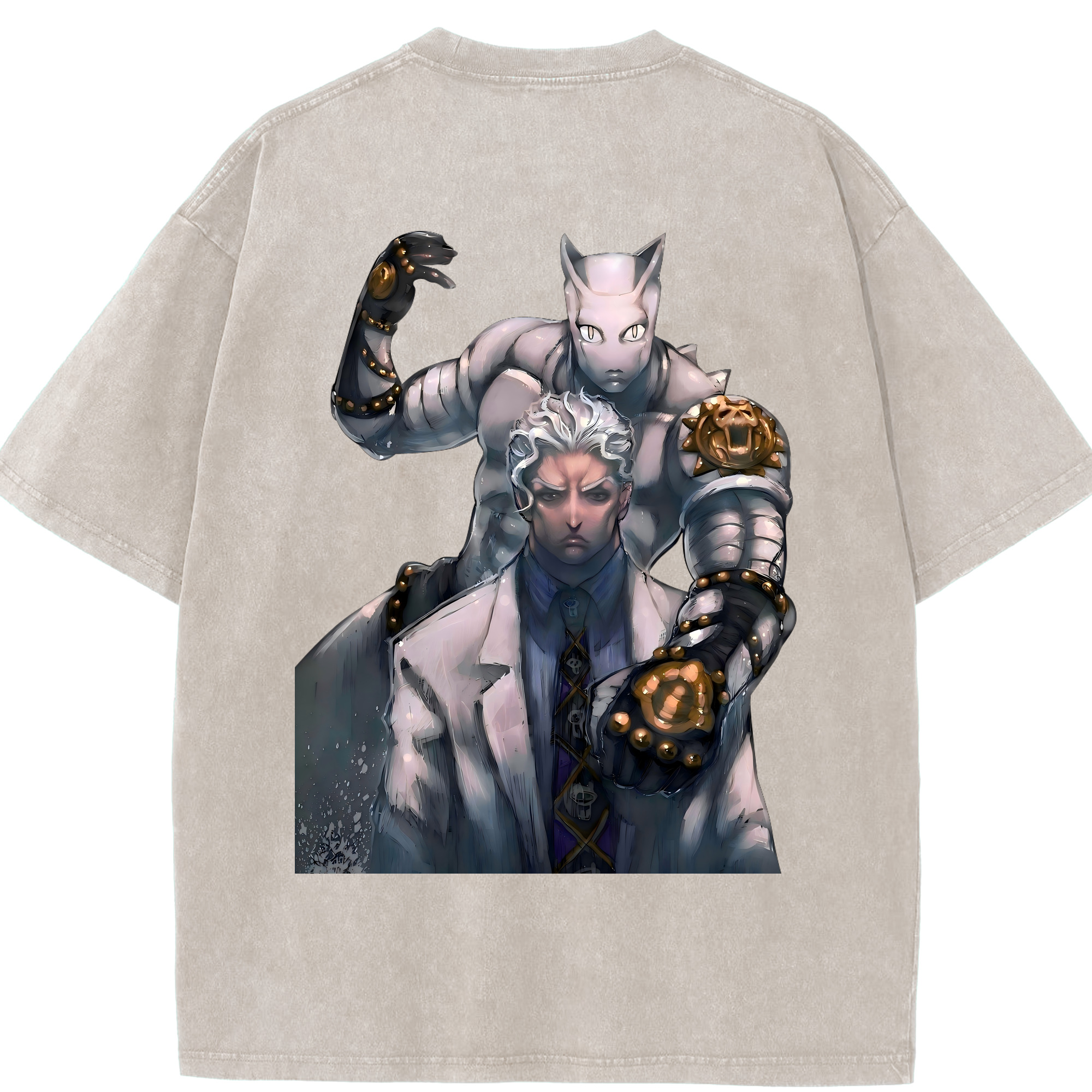 （画像用） ジョジョの奇妙な冒険 きら よしかげ JoJo's Bizarre Adventure Kira Yoshikage 綿100% ヴィンテージ風 半袖Tシャツ（背面プリント）