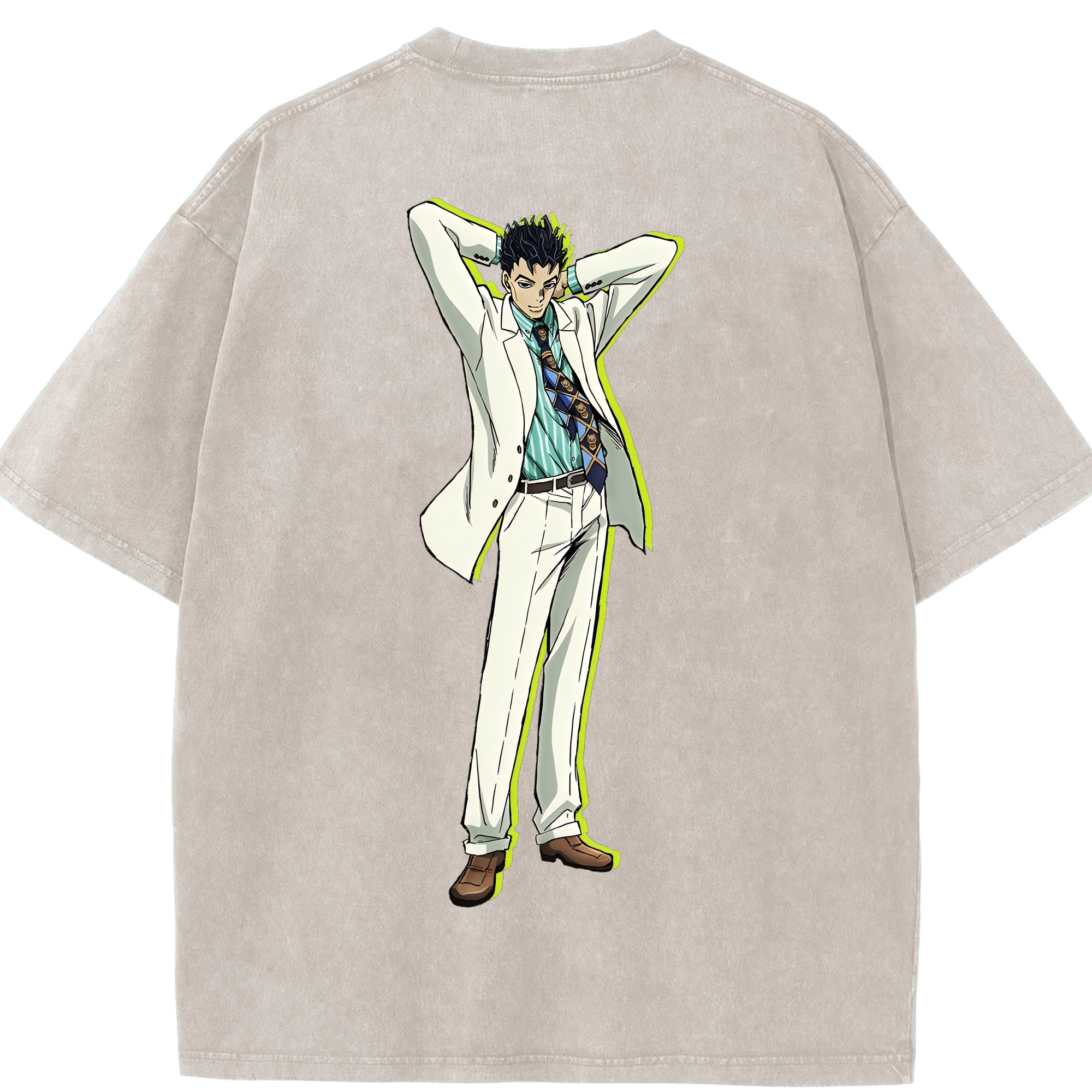 （画像用） ジョジョの奇妙な冒険 きら よしかげ JoJo's Bizarre Adventure Kira Yoshikage 綿100% ヴィンテージ風 半袖Tシャツ（背面プリント）
