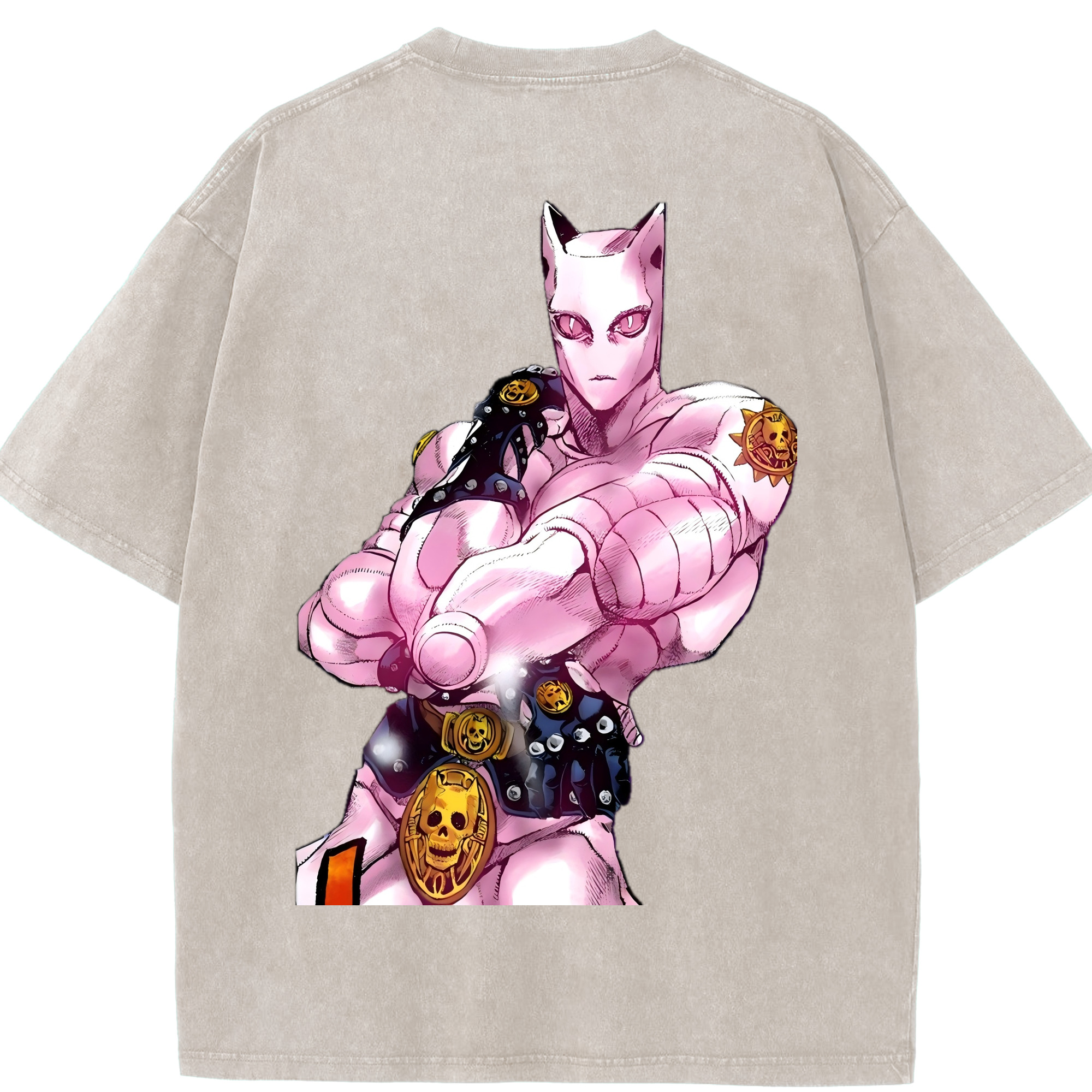 （画像用） ジョジョの奇妙な冒険 きら よしかげ JoJo's Bizarre Adventure Kira Yoshikage 綿100% ヴィンテージ風 半袖Tシャツ（背面プリント）