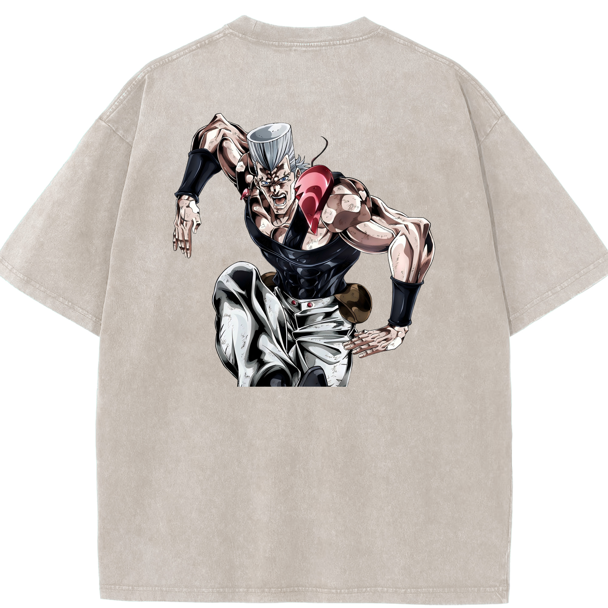 （画像用） ジョジョの奇妙な冒険 ジャン＝ピエール?ポルナレフ JoJo's Bizarre Adventure Jan Pierre Polnareff 綿100% ヴィンテージ風 半袖Tシャツ（背面プリント）