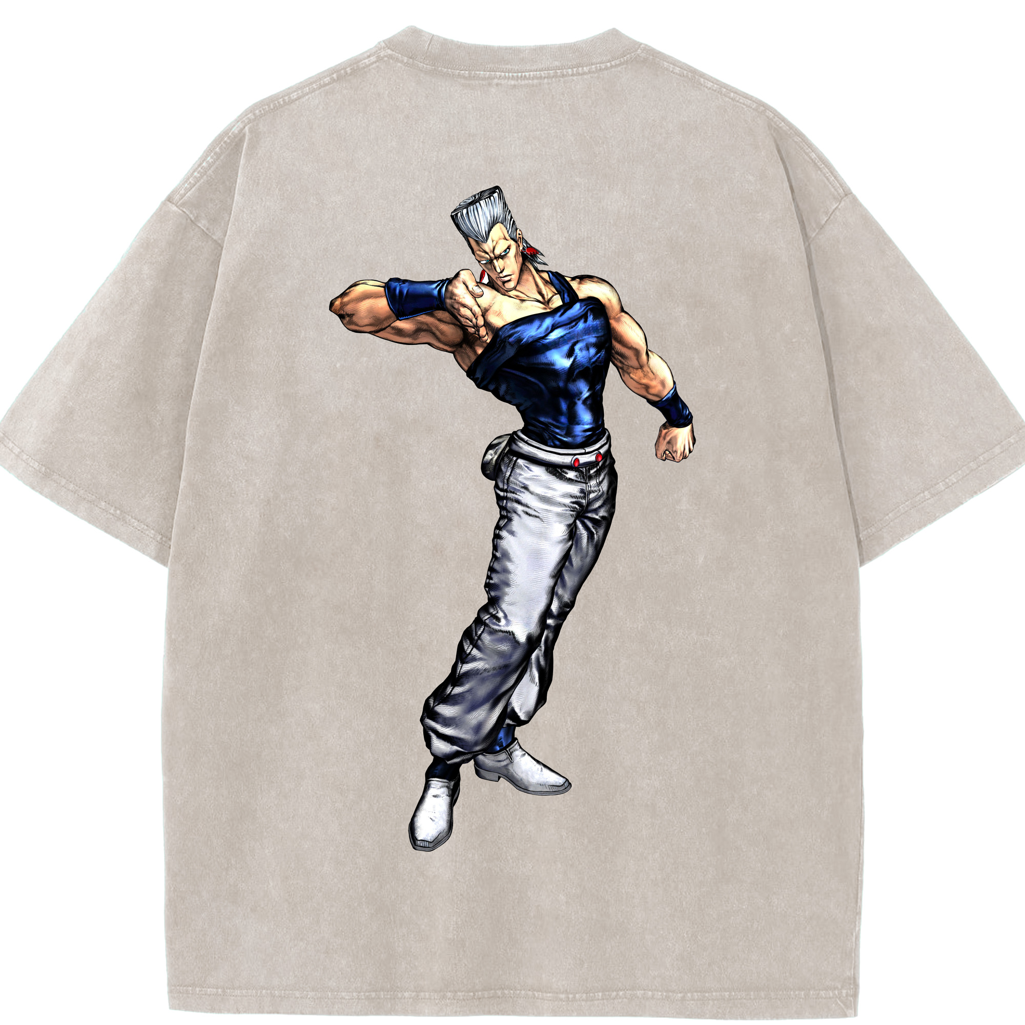（画像用） ジョジョの奇妙な冒険 ジャン＝ピエール?ポルナレフ JoJo's Bizarre Adventure Jan Pierre Polnareff 綿100% ヴィンテージ風 半袖Tシャツ（背面プリント）