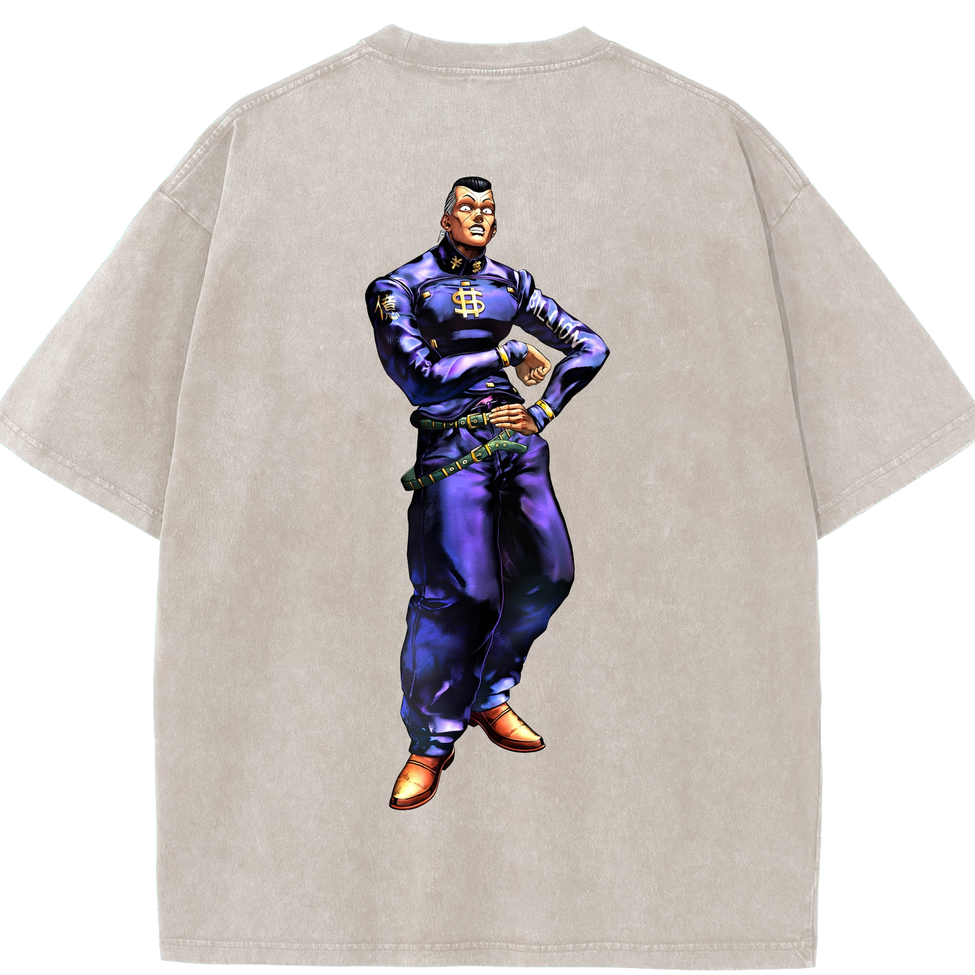 （画像用） ジョジョの奇妙な冒険 虹村億泰 にじむら おくやす JoJo's Bizarre Adventure Nijimura Okuyasu 綿100% ヴィンテージ風 半袖Tシャツ（背面プリント）
