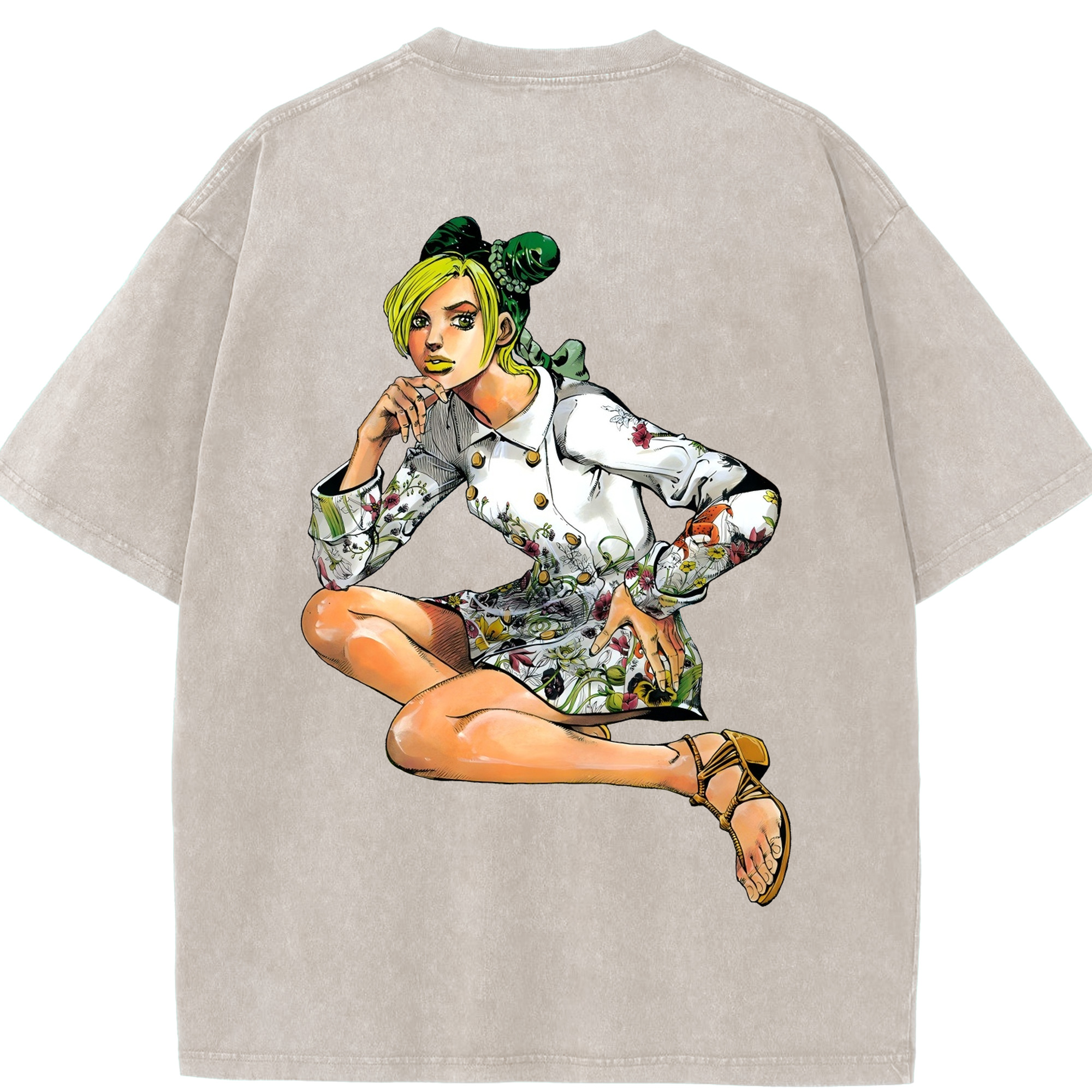 （画像用） "ジョジョの奇妙な冒険 くうじょう ジョリーン JoJo's Bizarre Adventure Jolyne Cujoh " 綿100% ヴィンテージ風 半袖Tシャツ（背面プリント）