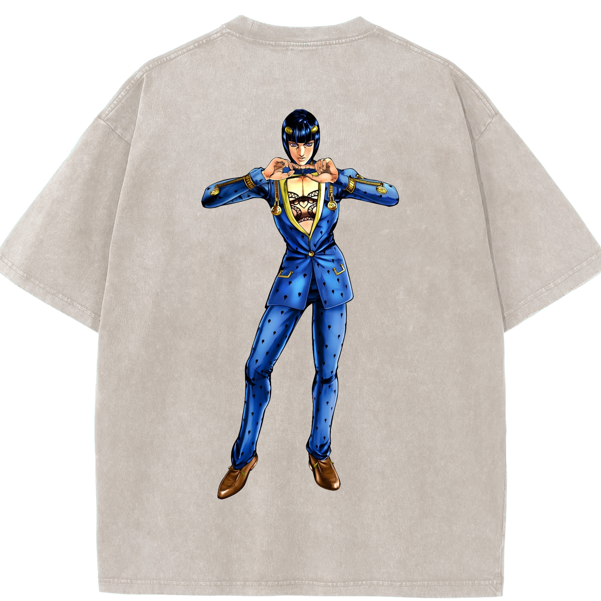 （画像用） ジョジョの奇妙な冒険 ブローノ?ブチャラティ JoJo's Bizarre Adventure Bruno Bucciarati 綿100% ヴィンテージ風 半袖Tシャツ（背面プリント）
