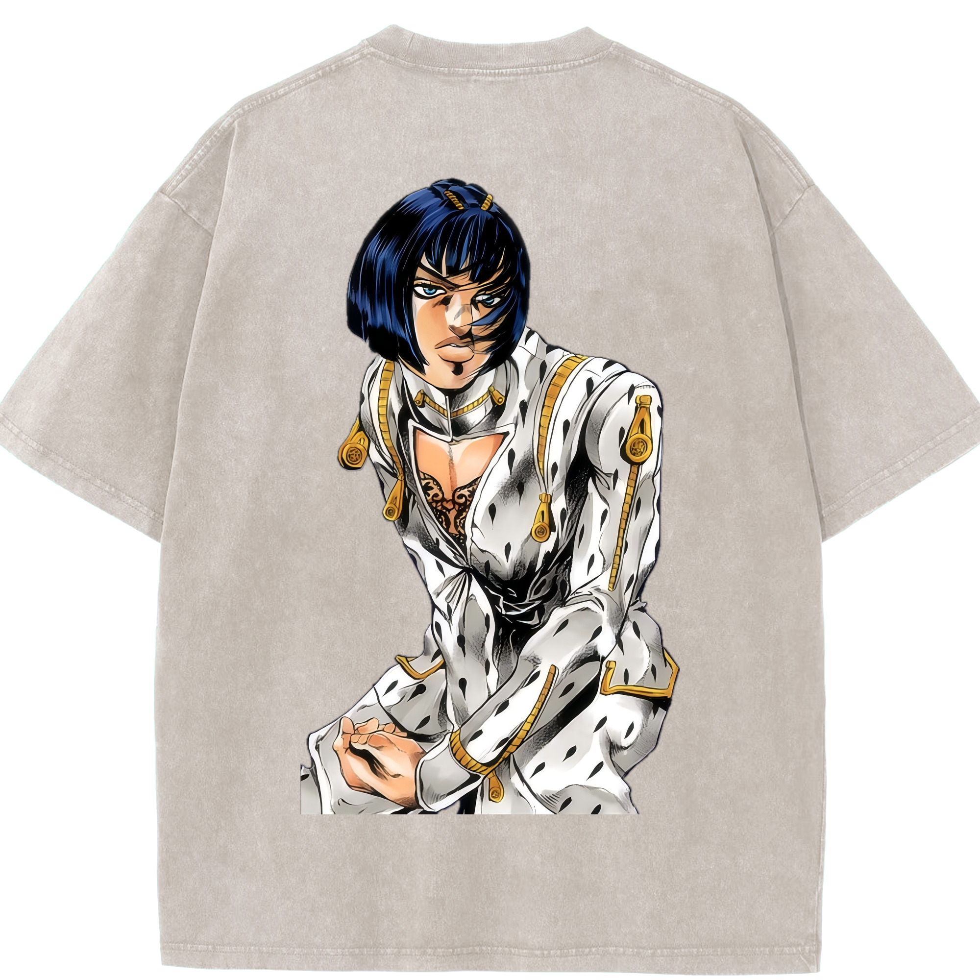 （画像用） ジョジョの奇妙な冒険 ブローノ?ブチャラティ JoJo's Bizarre Adventure Bruno Bucciarati 綿100% ヴィンテージ風 半袖Tシャツ（背面プリント）