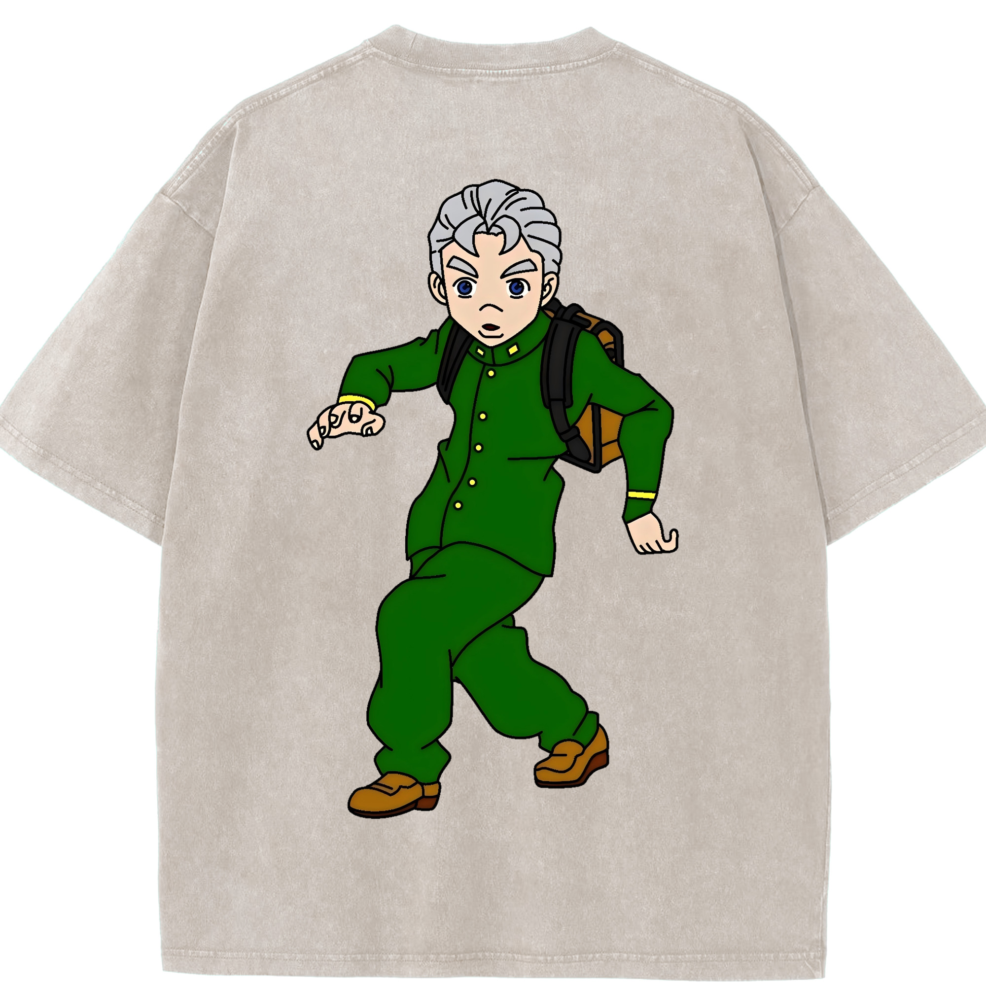 （画像用） ジョジョの奇妙な冒険 広瀨康一 JoJo's Bizarre Adventure Hirose Koichi 綿100% ヴィンテージ風 半袖Tシャツ（背面プリント）