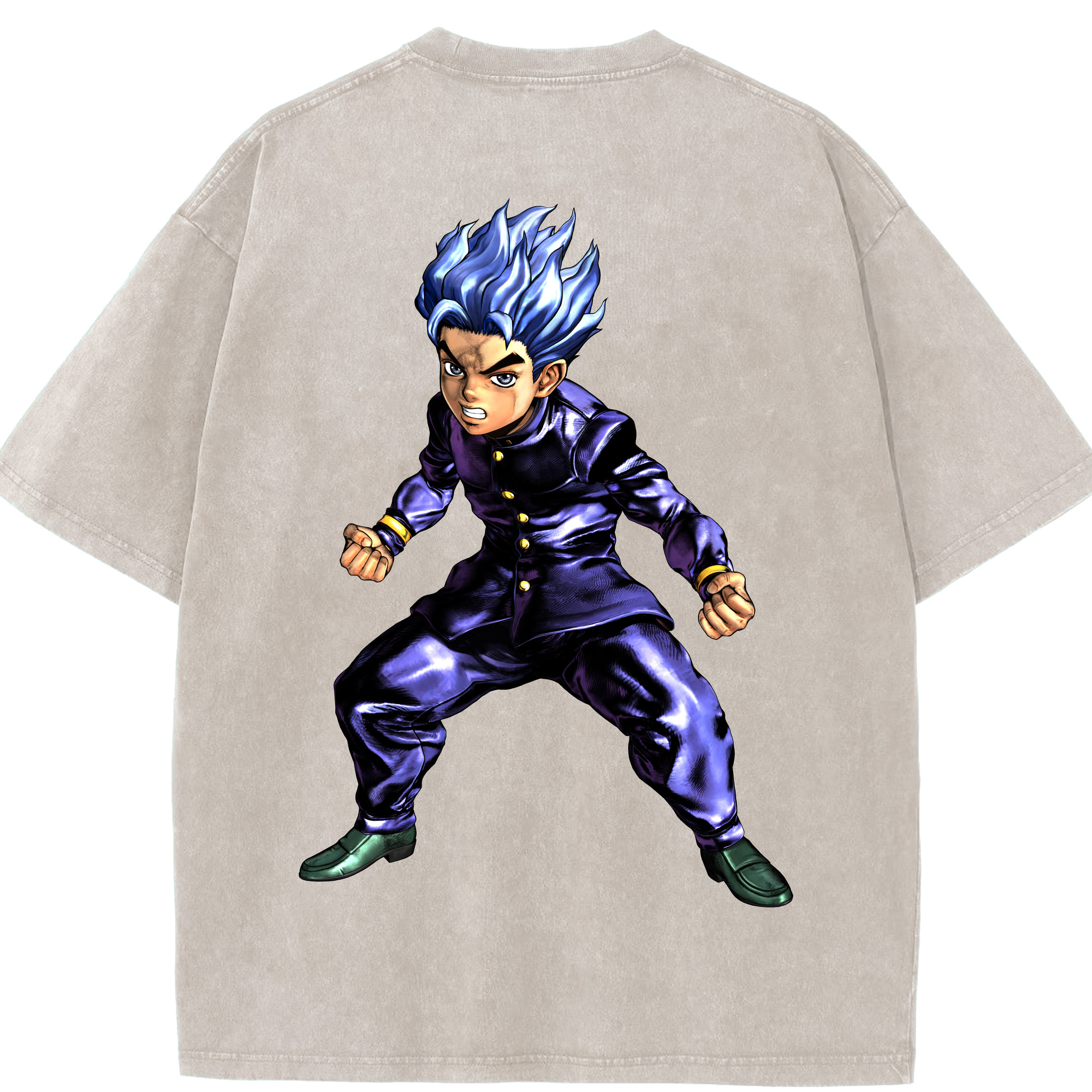 （画像用） ジョジョの奇妙な冒険 広瀨康一 JoJo's Bizarre Adventure Hirose Koichi 綿100% ヴィンテージ風 半袖Tシャツ（背面プリント）