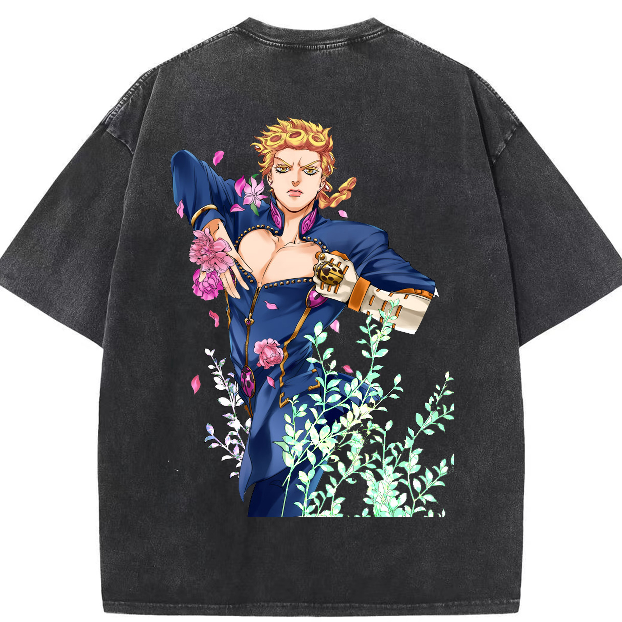 （画像用） ジョジョの奇妙な冒険 ジョルノ?ジョバァーナ JoJo's Bizarre Adventure Giorno Giovanna 綿100% ヴィンテージ風 半袖Tシャツ（背面プリント）
