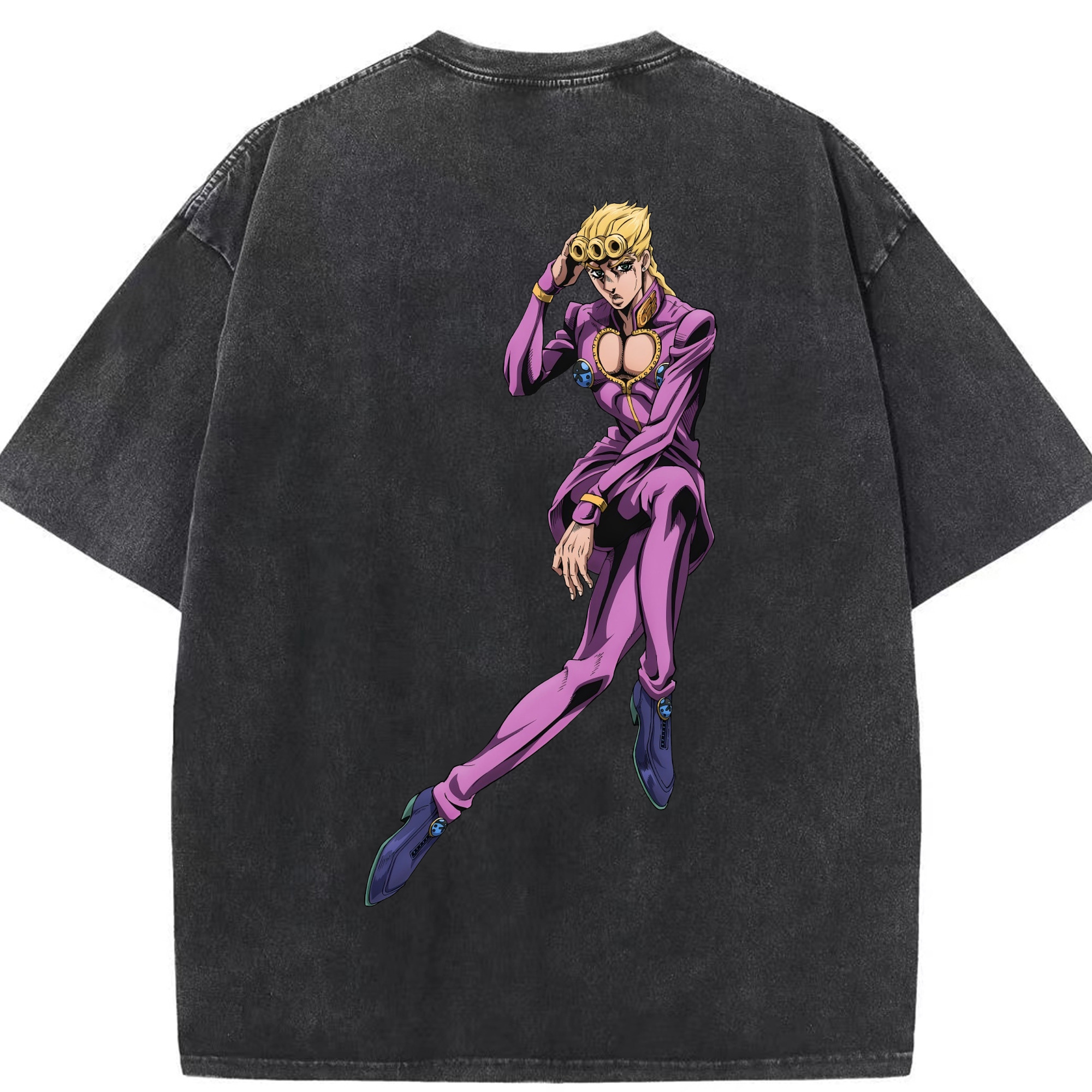 （画像用） ジョジョの奇妙な冒険 ジョルノ?ジョバァーナ JoJo's Bizarre Adventure Giorno Giovanna 綿100% ヴィンテージ風 半袖Tシャツ（背面プリント）